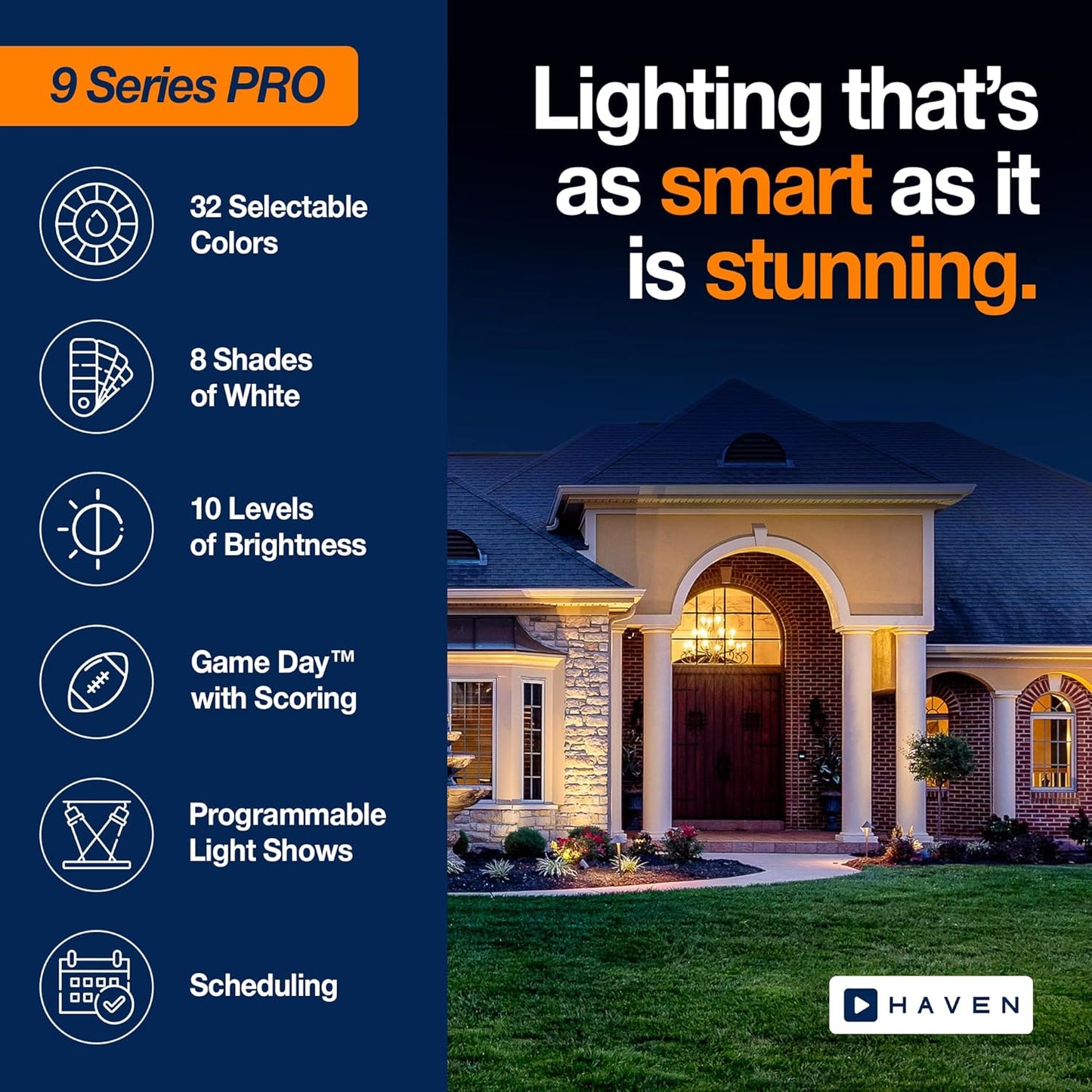 Haven Lighting 9 Series Pro Landscape Lighting Kit - Professional-Grade App Controlled Smart Lights with WiFi - Color Changing Exterior House Lighting, 10-Up LED Lights