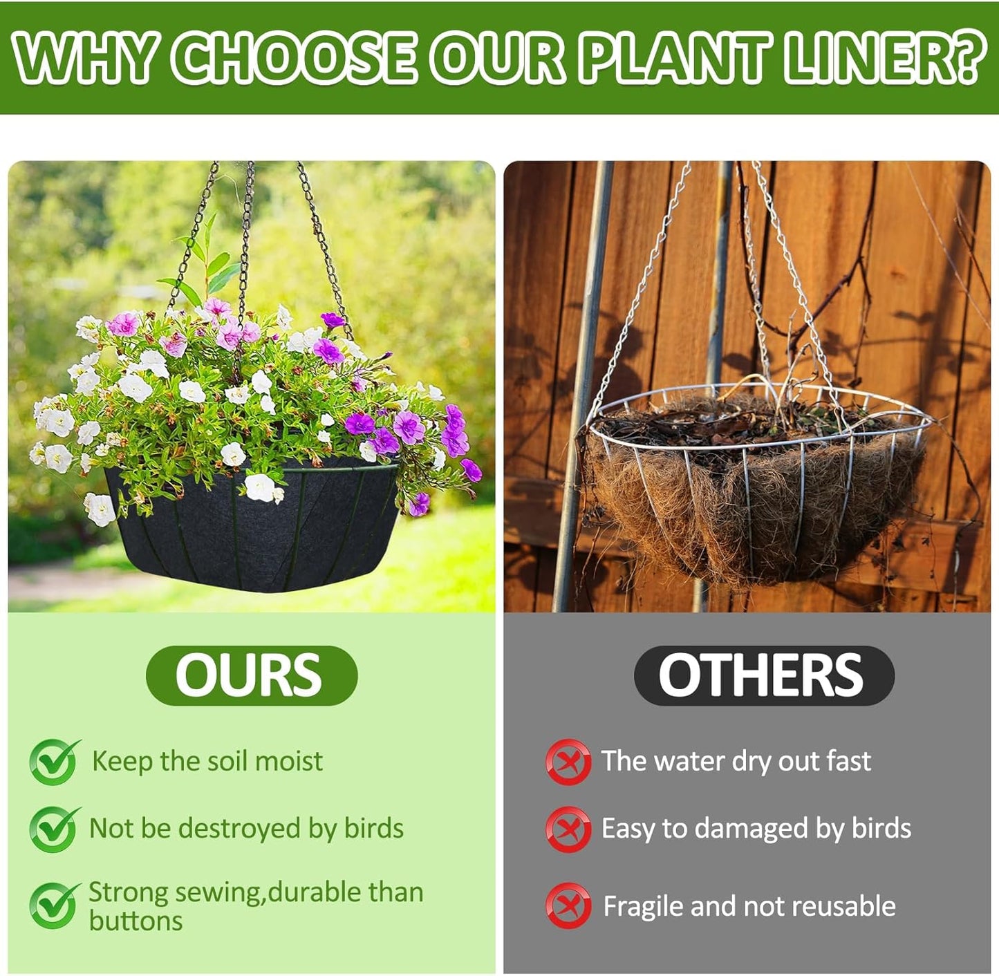 14Inch Round Fabric Planter Liners (4pcs), Felt Flower Pot Liners for Hanging Baskets, Planter Liner for Garden Flower Vegetables Plant Indoor/Outdoor (Black)