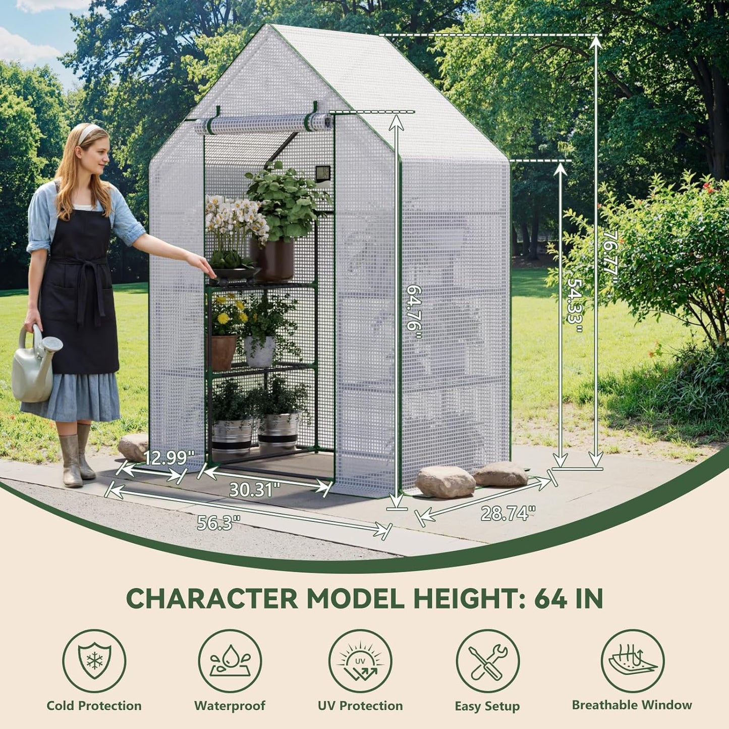 Greenhouse for Outdoors, Small Greenhouse, Walk-in Greenhouses with 3 Tiers 4 Shelves, PE Cover, Heavy Duty Plant Greenhouses for Garden and Backyard