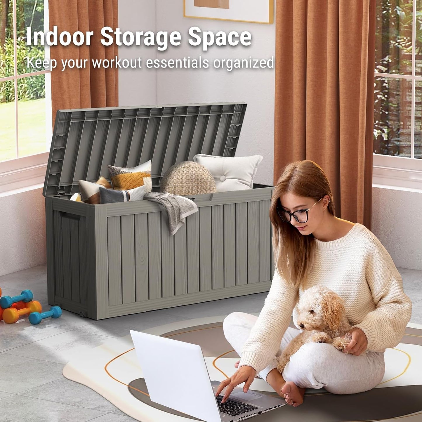 Mars Villa 72 Gallon Deck Box, Outdoor Storage Box Waterproof, Outside Resin Storage Bin for Patio Furniture Cushions, Pool Supplies, Garden Tools, UV-Resistant and Weatherproof, with 4 Wheels, Greige