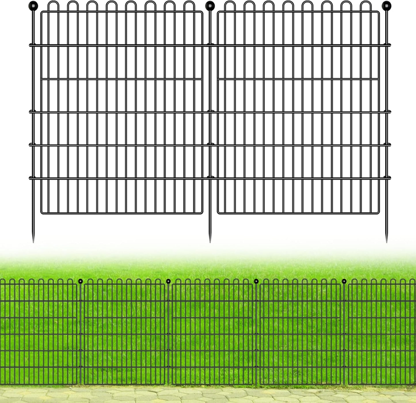 10 Panels No Dig Decorative Garden Fence for Yard, 32 in(H) X 23.6 ft(L) Animal Barrier Fencing for Outdoor Dog, Metal Portable Garden Fences for Borders, Pets, Landscape, Temporary Fence