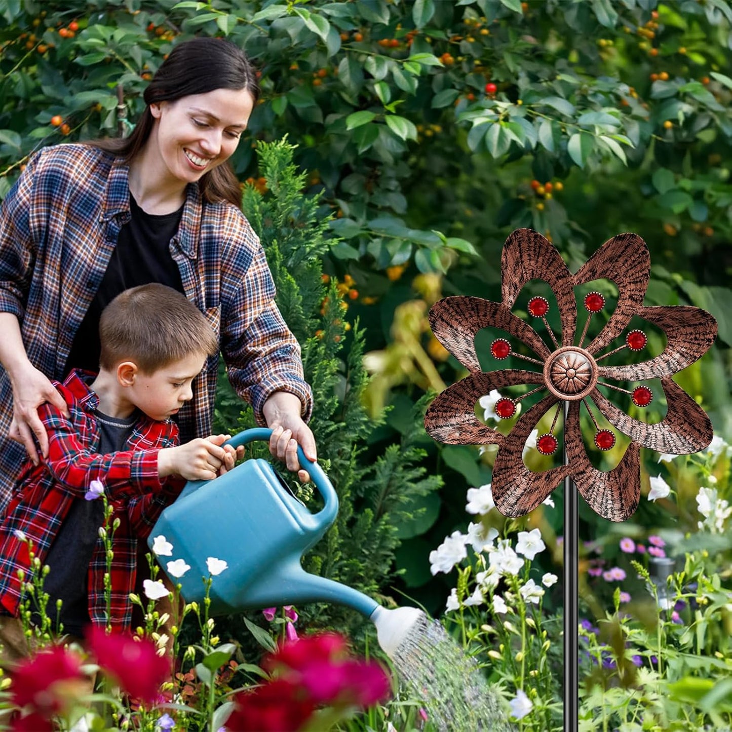 Metal Wind Spinners Outdoor, 360° Wind Sculpture Spinner with Metal Stake, Waterproof Spinners Green Kinetic Wind Spinner for Yard Lawn Decor (A- Vintage Copper 1PC)