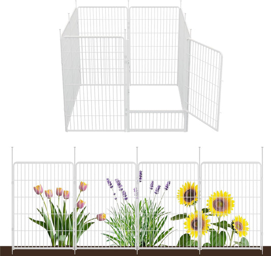 Decorative Garden Fence with Gate 45 in(H) x 17.8 ft(L) 8 Panels, Heavy Duty Metal Animal Barrier Fence for Yard, Flower Bed Fencing, Garden Border Fence, Easy Set Up, White