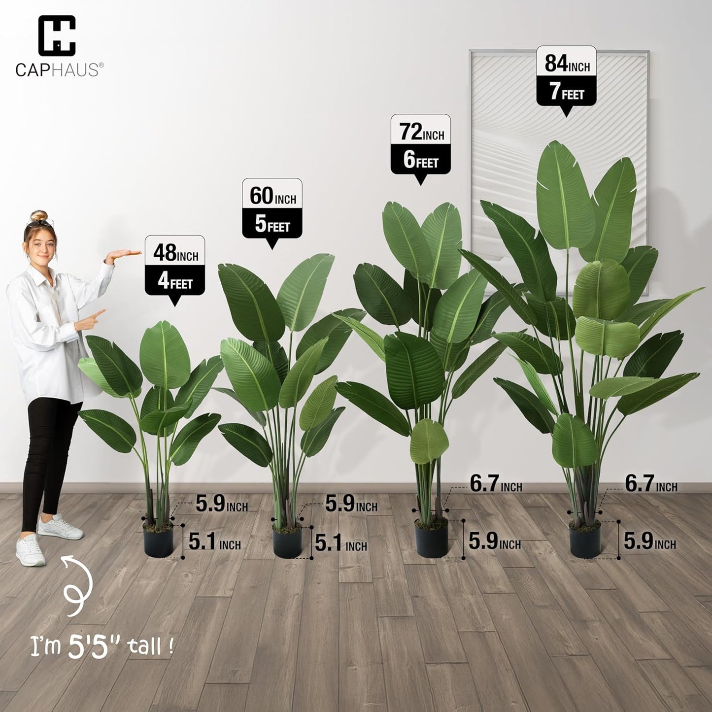 CAPHAUS 7 Feet Artificial Bird of Paradise, 84 Inch with 17 Trunks, Premium UV Resistant Lifelike Fake Plant in Pot with Dried Moss for Office, Indoor/Outdoor Use & Tropical Home Décor