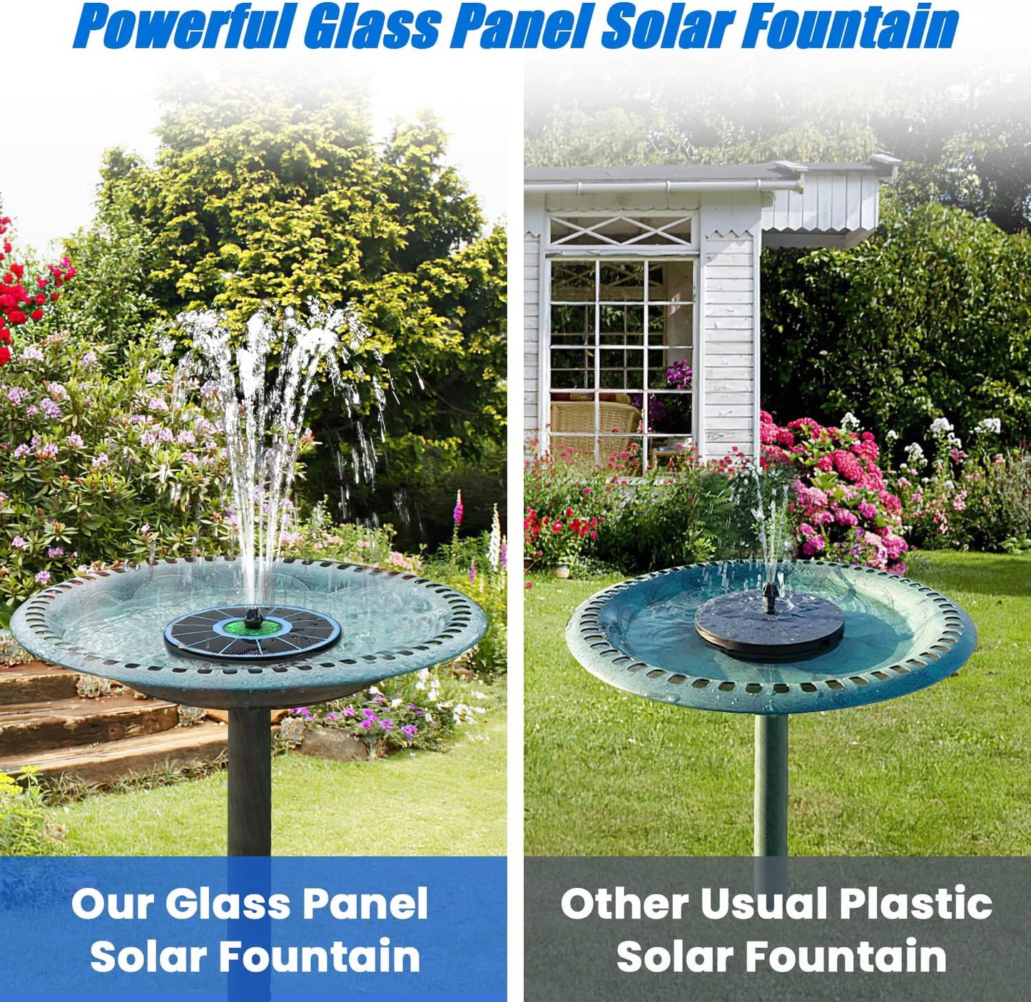Solar Fountain Full Glass Panel No Battery, 3.5W Solar Bird Bath Fountains with 4 Fixed Rods & 7 Nozzles, Solar Fountain Pump for Bird Bath, Garden, Pond, Pool, Patio,Hummingbird