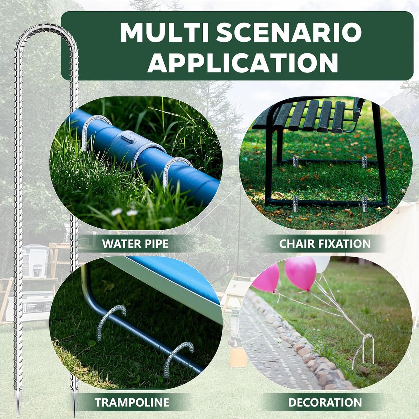 10 Pieces Trampoline Stakes Anchors High Wind Heavy Duty,U Shaped Garden Hooks Stakes for Ground,Trampoline Tie Downs Anchor Kit,Bounce Horseshoe House Stake,Rebar Camping Tent Stakes,12 Inch Long