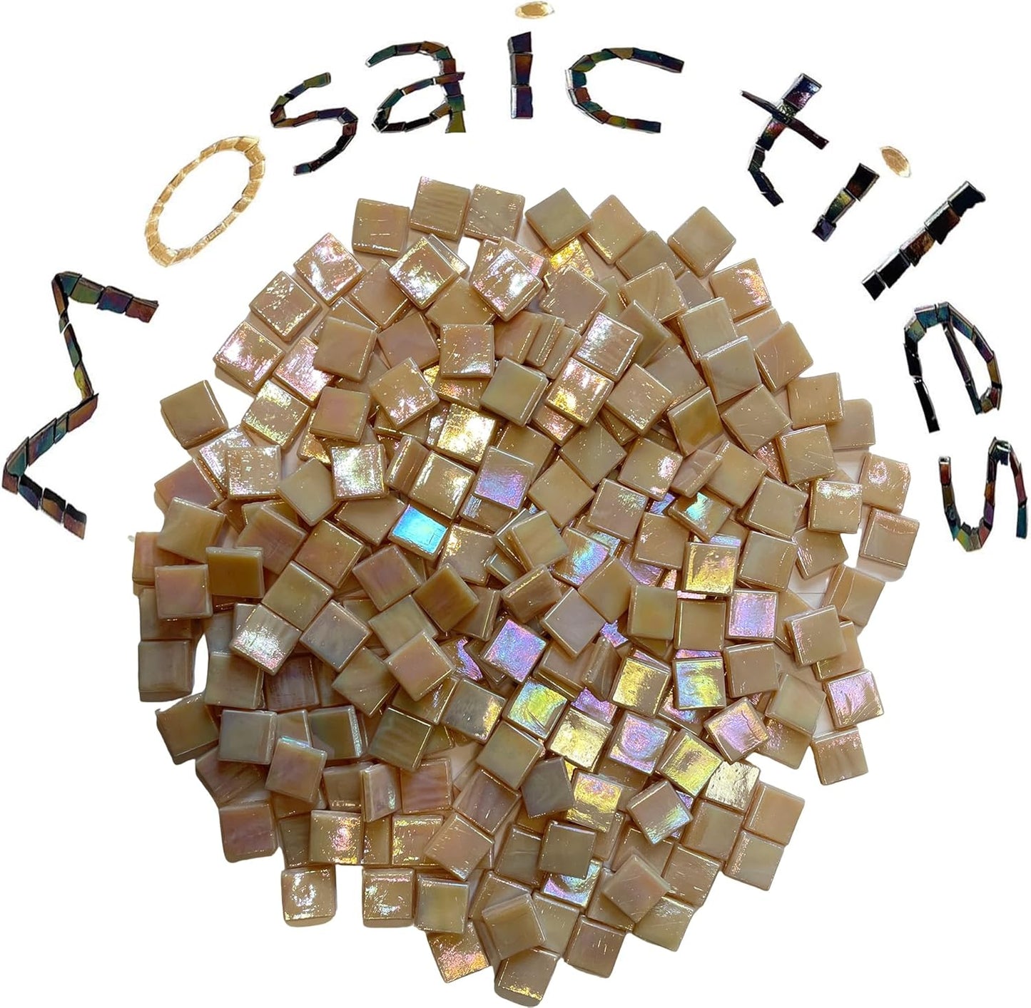 SMEIINIK 500g/1.1lb Bulk Iridescent Color Glass Mosaic Tiles for Crafts,Square Glass Mosaic Pieces for Mosaic Works,Mosaic Making Supplies for DIY,Mosaic Materials (WJ85-2)