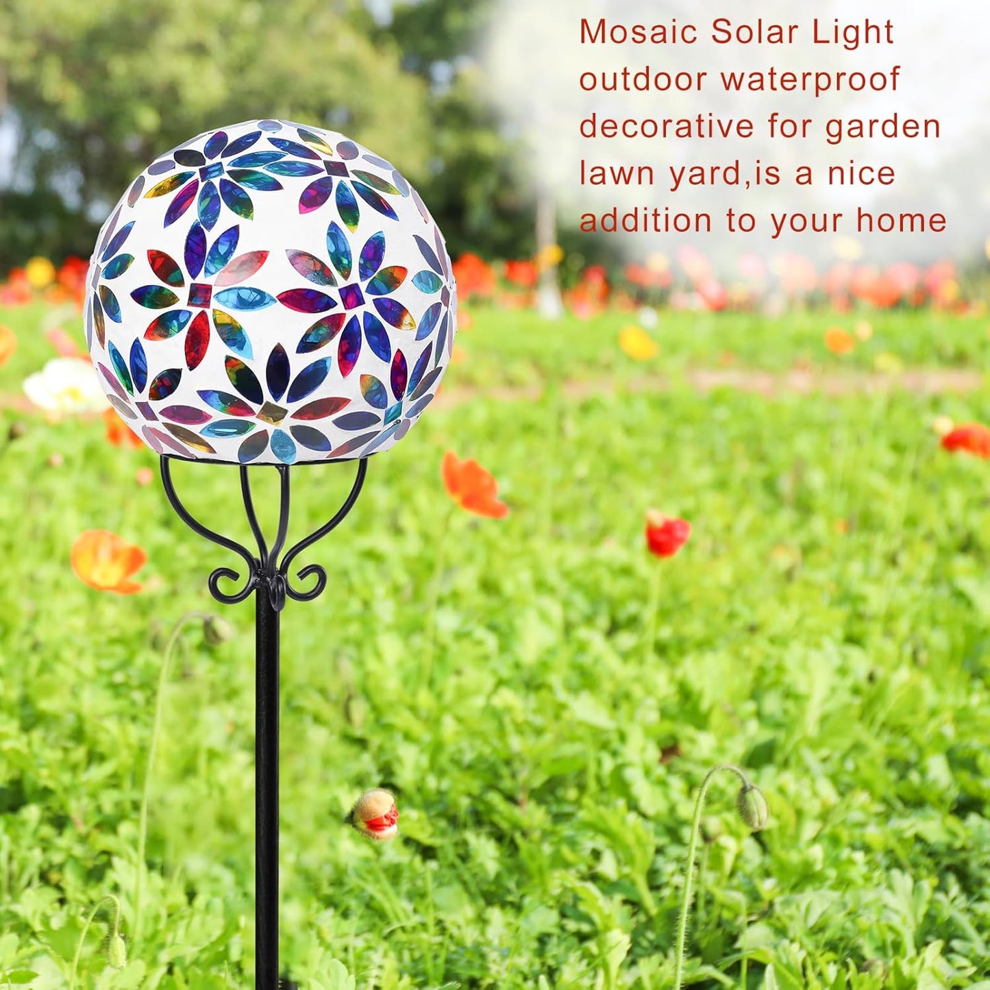 VCUTEKA Solar Outdoor Lights Garden Decor Mosaic Solar Garden Lights Waterproof Glass Ball LED Pathway Stake Light for Landscape Lawn Patio Yard Decoration 6 inch, Multi