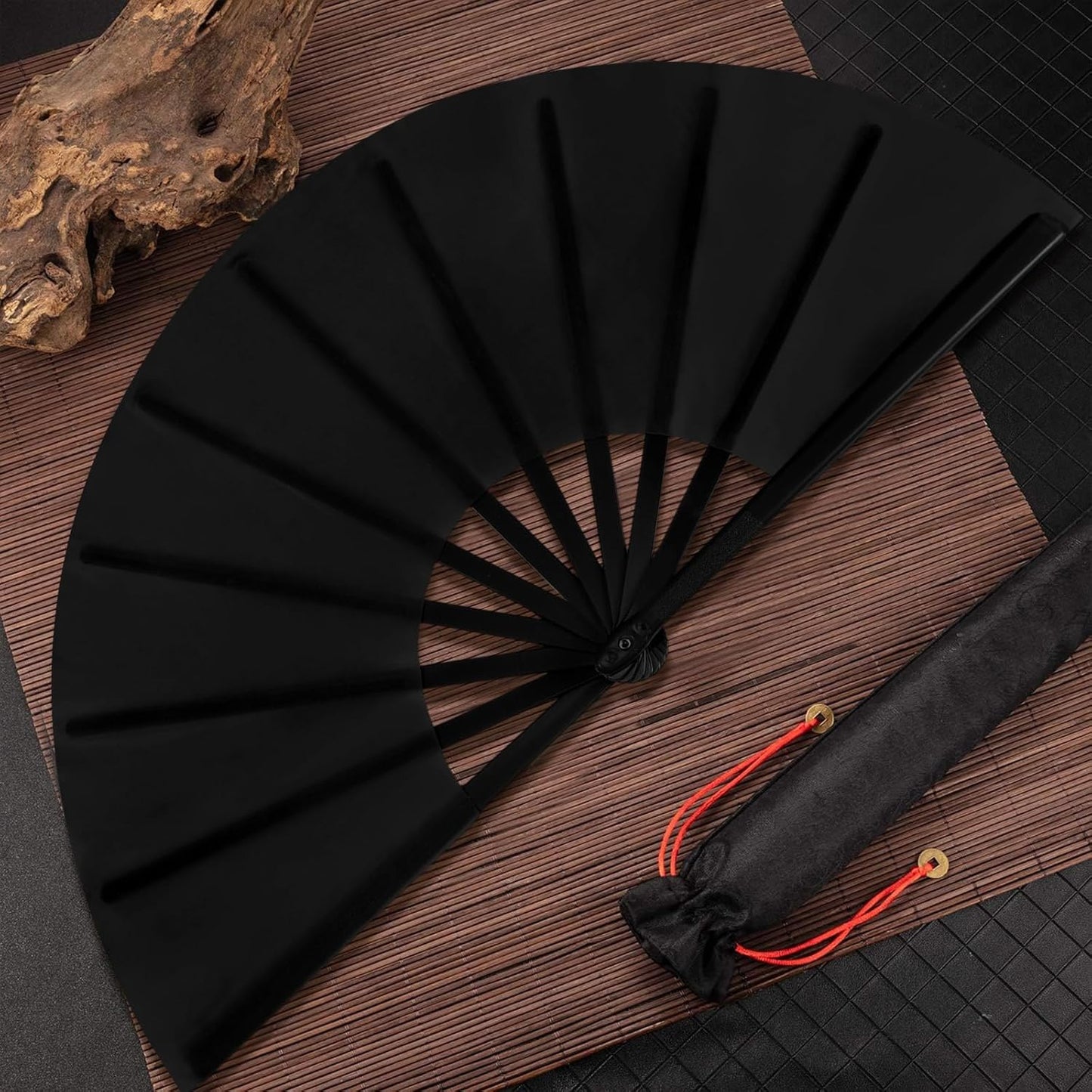 Maitys 20 Packs Large Clap Fans for Line Dancing Large Chinese Folding Hand Fans for Men and Women, Festival, Tai Ji, Kungfu, Martial Art, Gifts (Black)