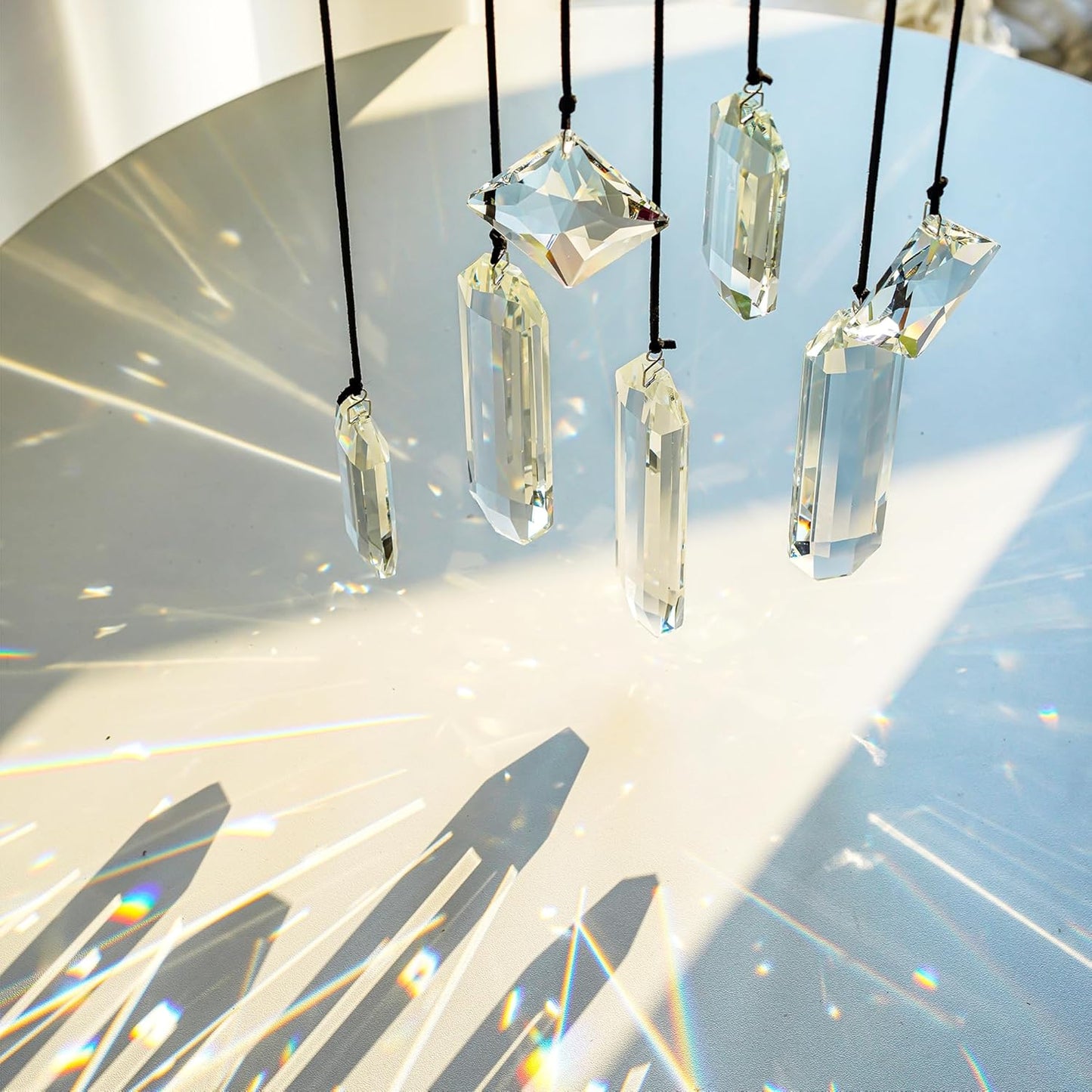 HDCRYSTALGIFTS Modern Grief Gift,Set 7 Clear Crystal Prisms Suncatchers Hanging Ornament,Rainbow Maker Sun Catchers for Windows, Balcony, Kitchen, Garden Decoration