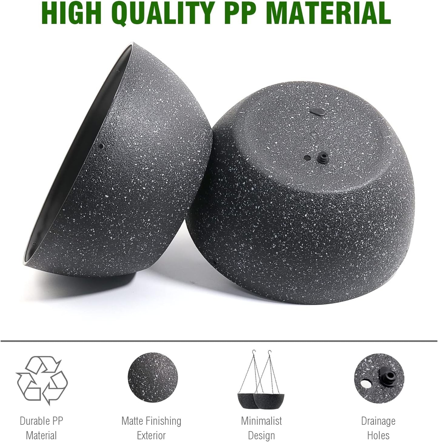 13 inch Large Hanging Planters Plant Pots for Outdoor Indoor Plants with Drainage Holes and Chain, 2 Pack Round Hanging Flower Pots for Garden Home Porch Decor, Speckled Black