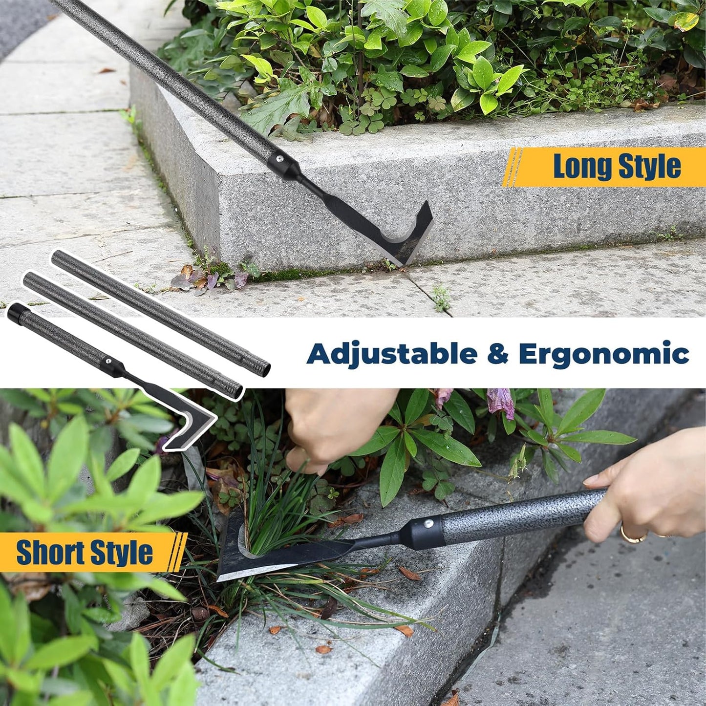 Weed Puller Tool | Adjustable Metal Handle (14.5"-43.5") (Upgraded Rustproof) | Multi-Functional Garden Hook for Pavement Gaps, Moss, Bushes | Commercial-Grade Yard Maintenance Equipment