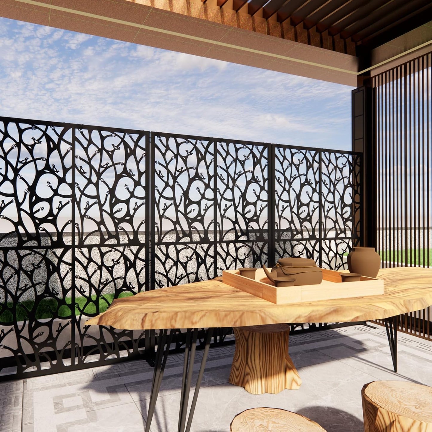 2 Pack Metal Privacy Screens 72" H Outdoor Privacy Screens Panels Outdoor and Indoor Bird Pattern Divider for Balcony Patio Garden Room Divider(Black,2 Pack)