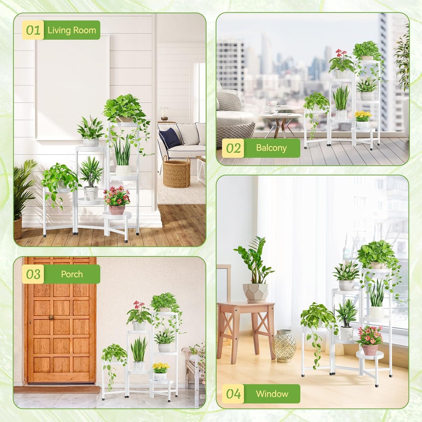 iDavosic.ly Plant Stand Indoor Outdoor, 6 Tier Corner Metal Flower Display Holder Shelf, Folding Tall Orchid Rack for Patio Balcony Porch Garden Living Room House, White