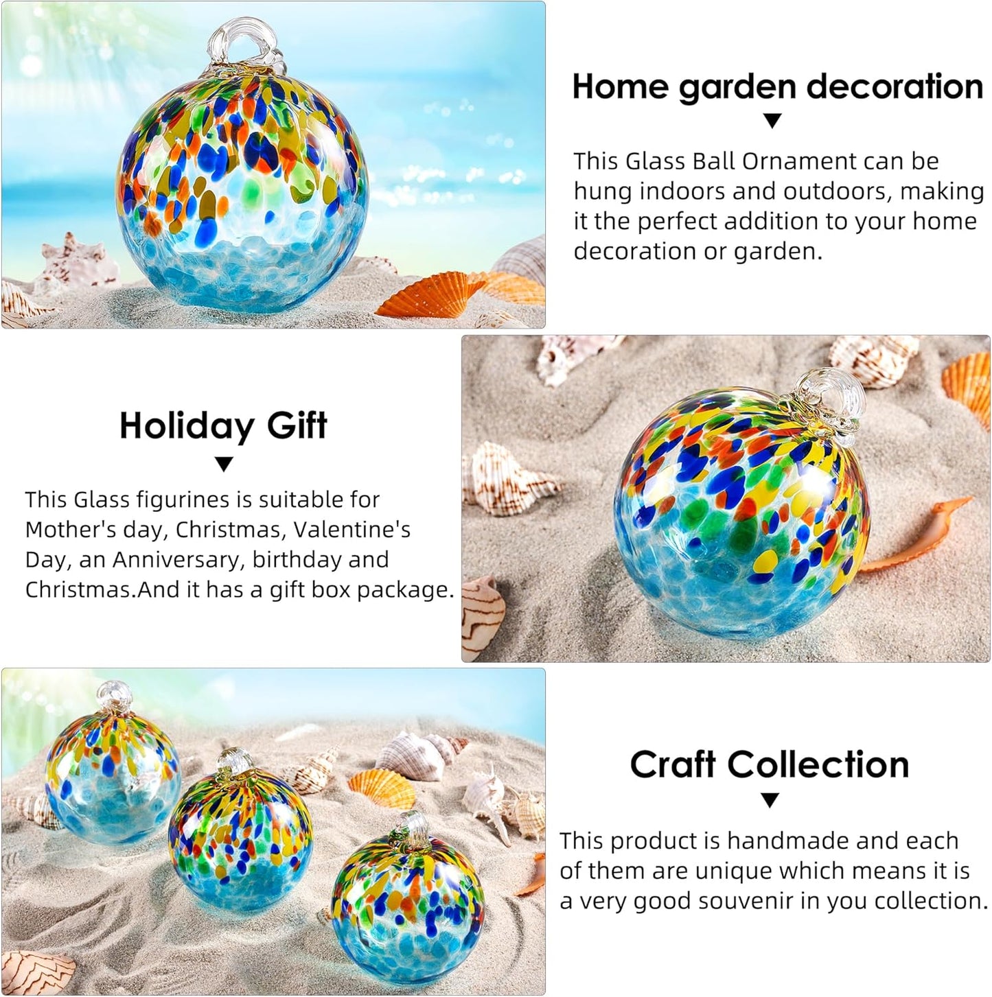 EUSTUMA Hand Blown Glass Witch Ball,Glass Ball Ornament Hanging Garden Gazing Ball Indoor Outdoor Home Décor. (1)