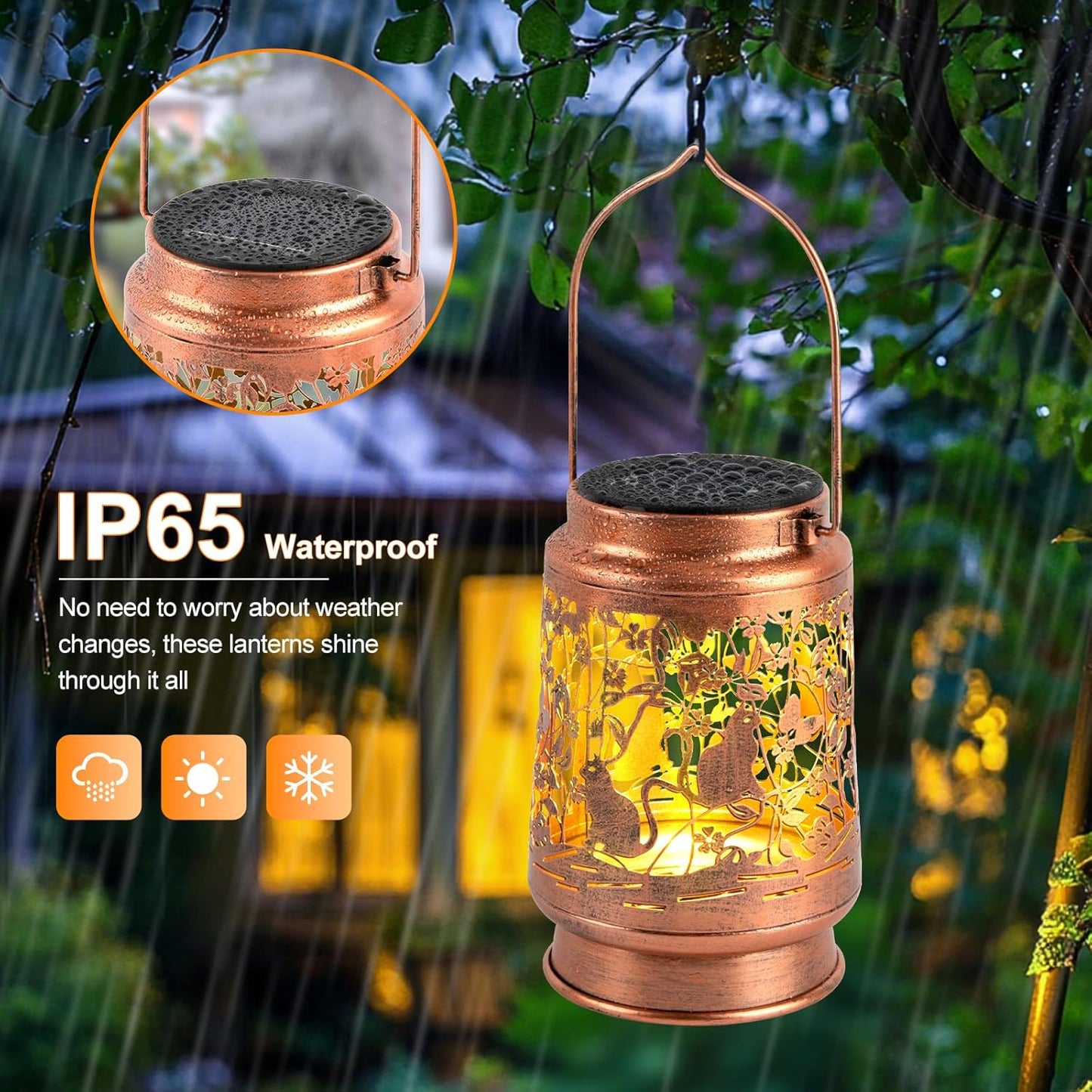 Solar Lanterns Outdoor Waterproof, Cat Garden Decor for Yard Porch Lawn Patio Pathway, Hanging Solar Lights Birthday Gifts for Women Mom Grandma Sister Friend