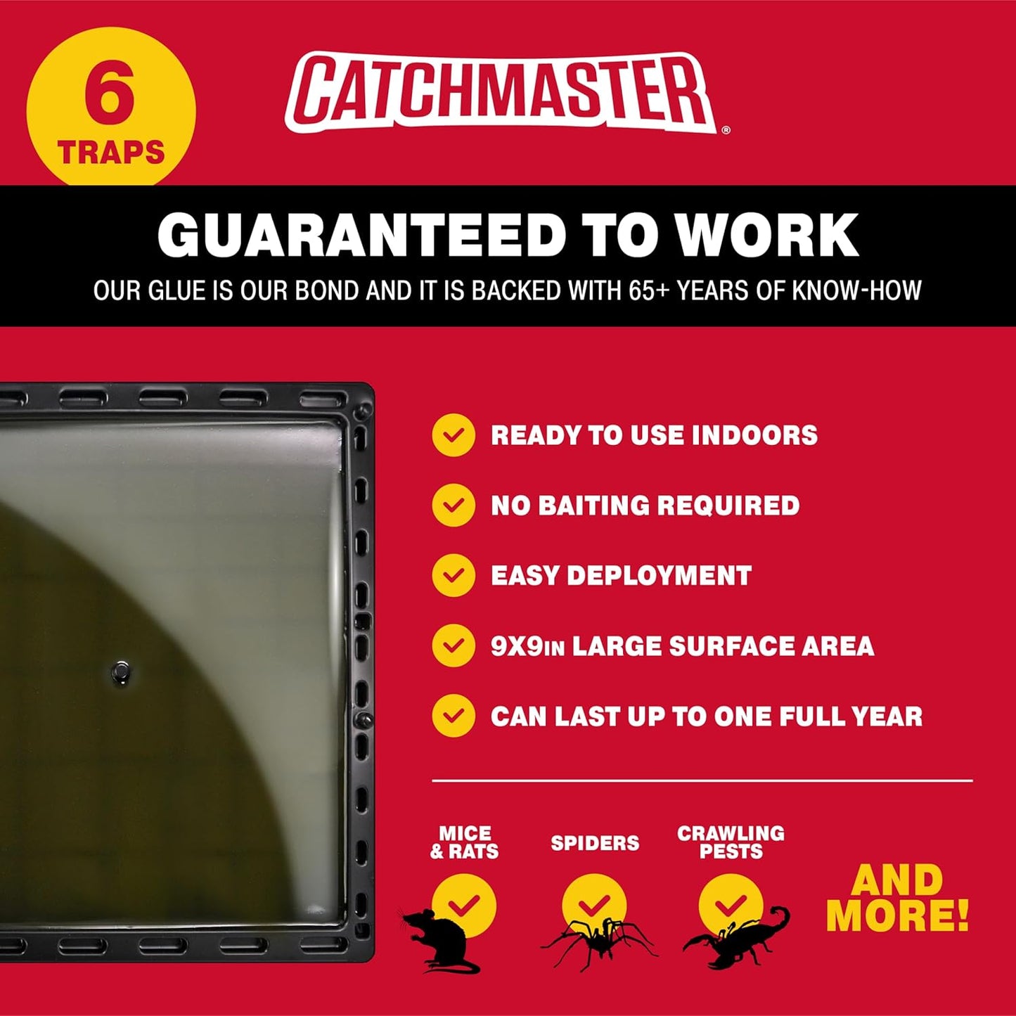 Catchmaster Jumbo Rat & Mouse Glue Traps 6Pk, Large Bulk Glue Board Rat & Mouse Traps Indoor for Home, Adhesive Plastic Tray for Snakes, Mice, & Spiders, Pest Control for House & Garage