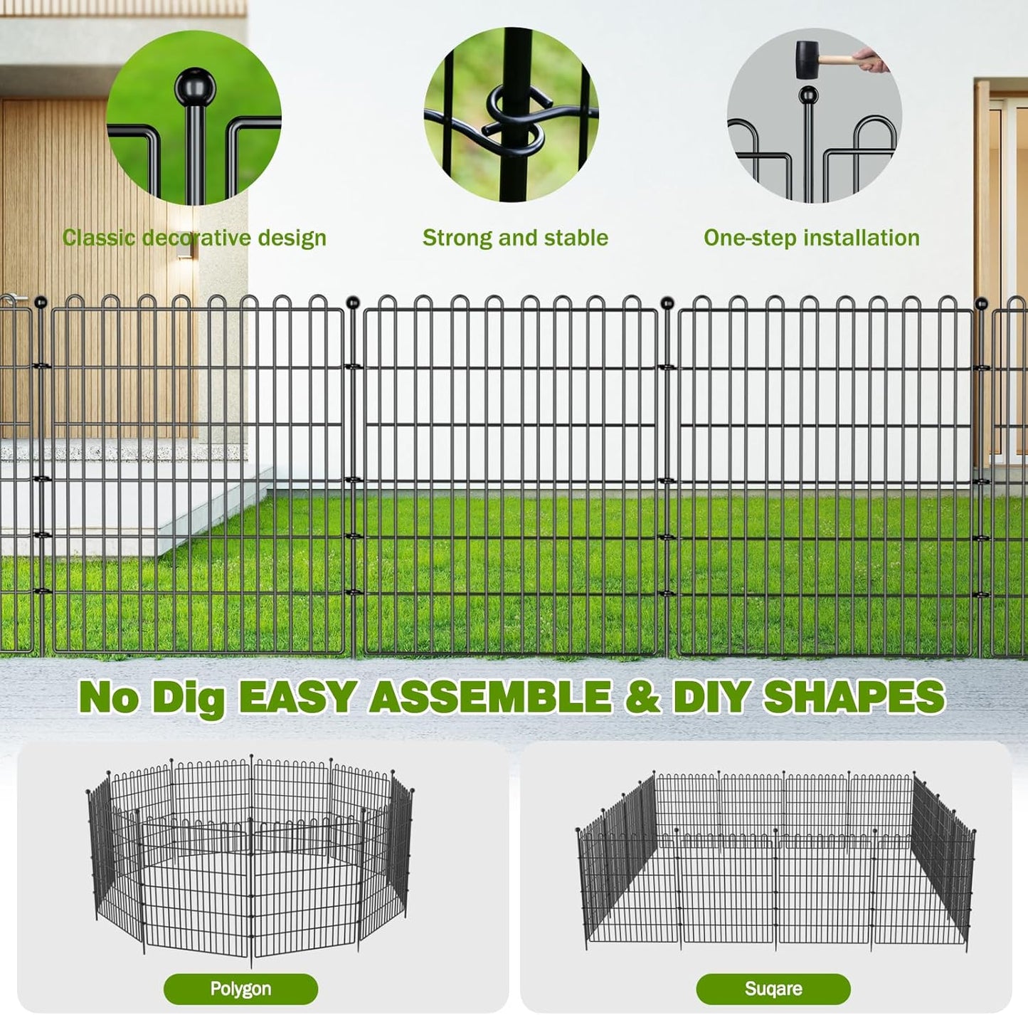 4 Panels No Dig Decorative Garden Fence for Yard, 48 in(H) X 10.5 ft(L) Animal Barrier Fencing for Outdoor Dog, Metal Portable Garden Fences for Borders, Pets, Landscape, Temporary Fence
