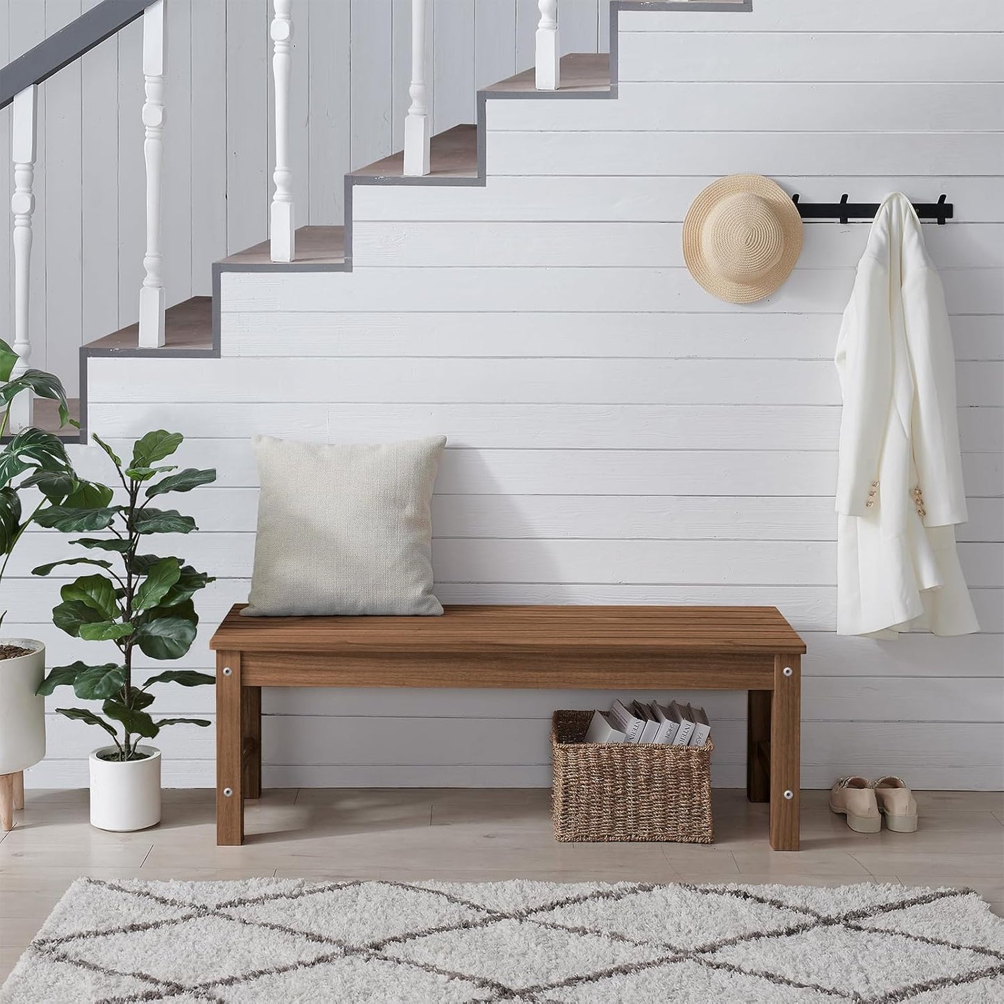 Psilvam 2-Person Outdoor Poly Lumber Patio Backless Bench, Fade-Resistant & Odor-Free Poly Lumber Patio Furniture, Weatherproof, Suitable for Garden, Porch and Park, 700 Lbs Support (1, Light Brown)