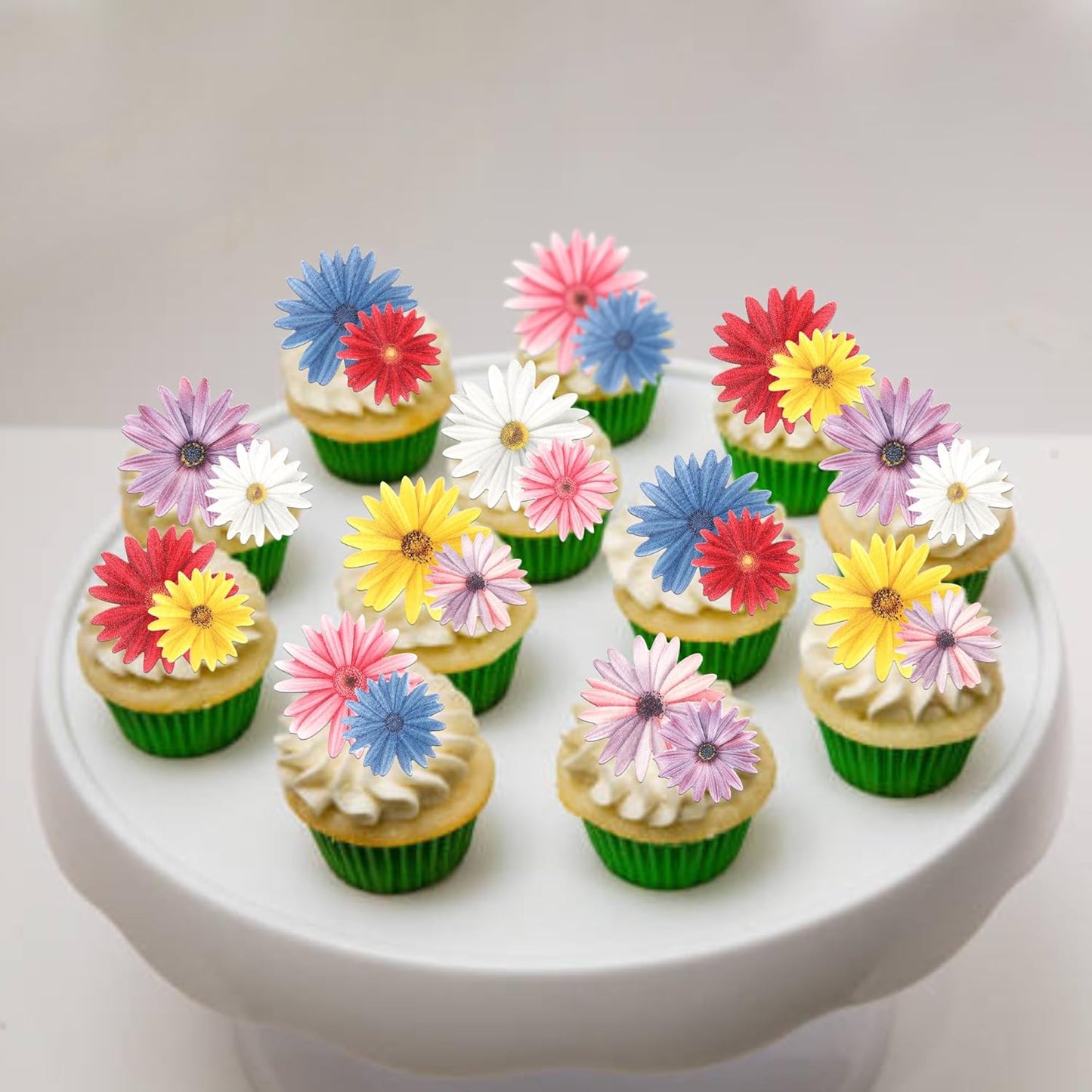 65 PCS Edible Daisy Cupcake Toppers Wafer Paper Flower Birthday Party Decorations Edible Sunflower Cupcake Picks for Baby Shower Wedding Birthday Party Cake Food Decorations Supplies Colorful
