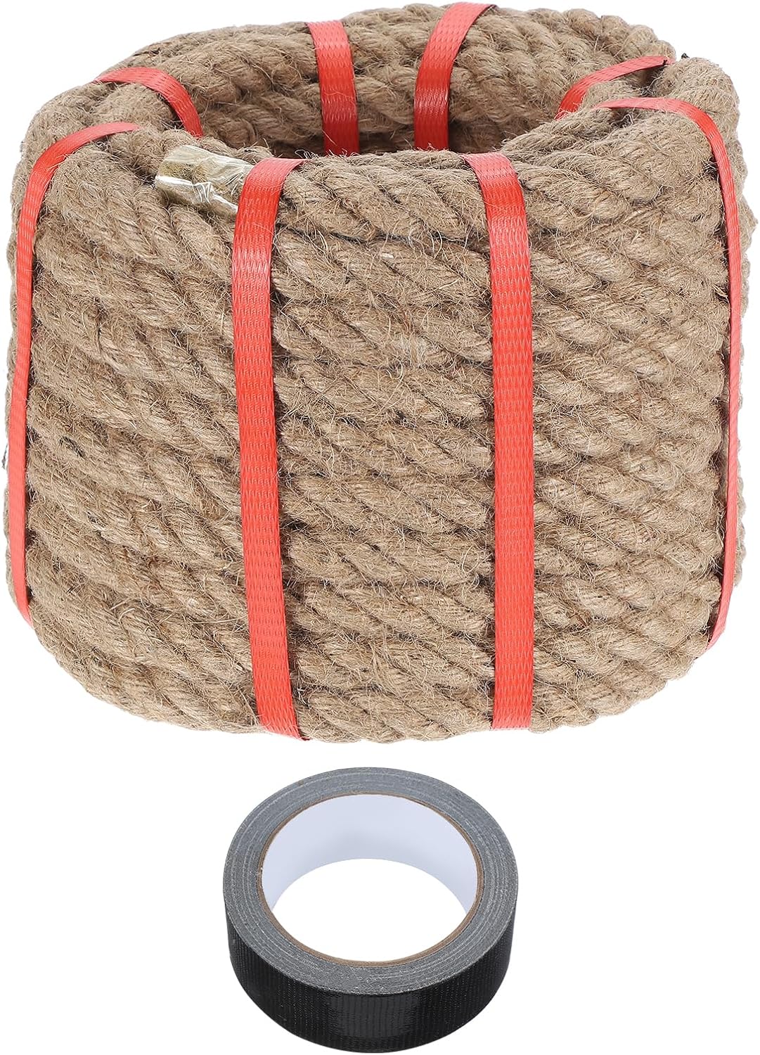 MECCANIXITY Jute Rope 0.8 Inch x 49ft, Thick Twine Rope Ropes Braided Jute Twine Natural Brown Burlap Cord String Heavy Twisted with Tape for Decorative Crafts Railing Swing Tug of War
