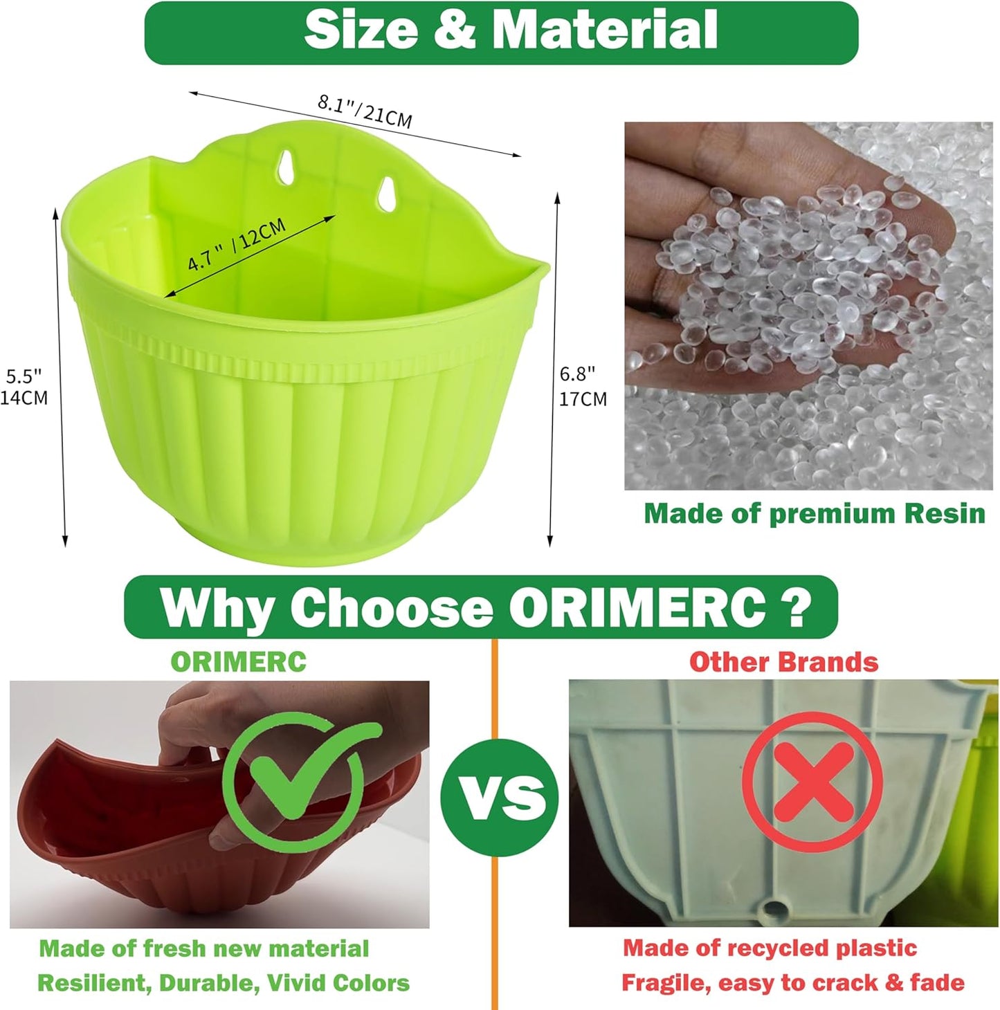 ORIMERC 6 Pack Colorful Wall Hanging Planters for Indoor Outdoor Plants, Hanging Plant Holder with Drainage Hole, Fence Balcony Planters Railing Hanging Pot, Plant Wall Mount Decor with Hooks/Screws