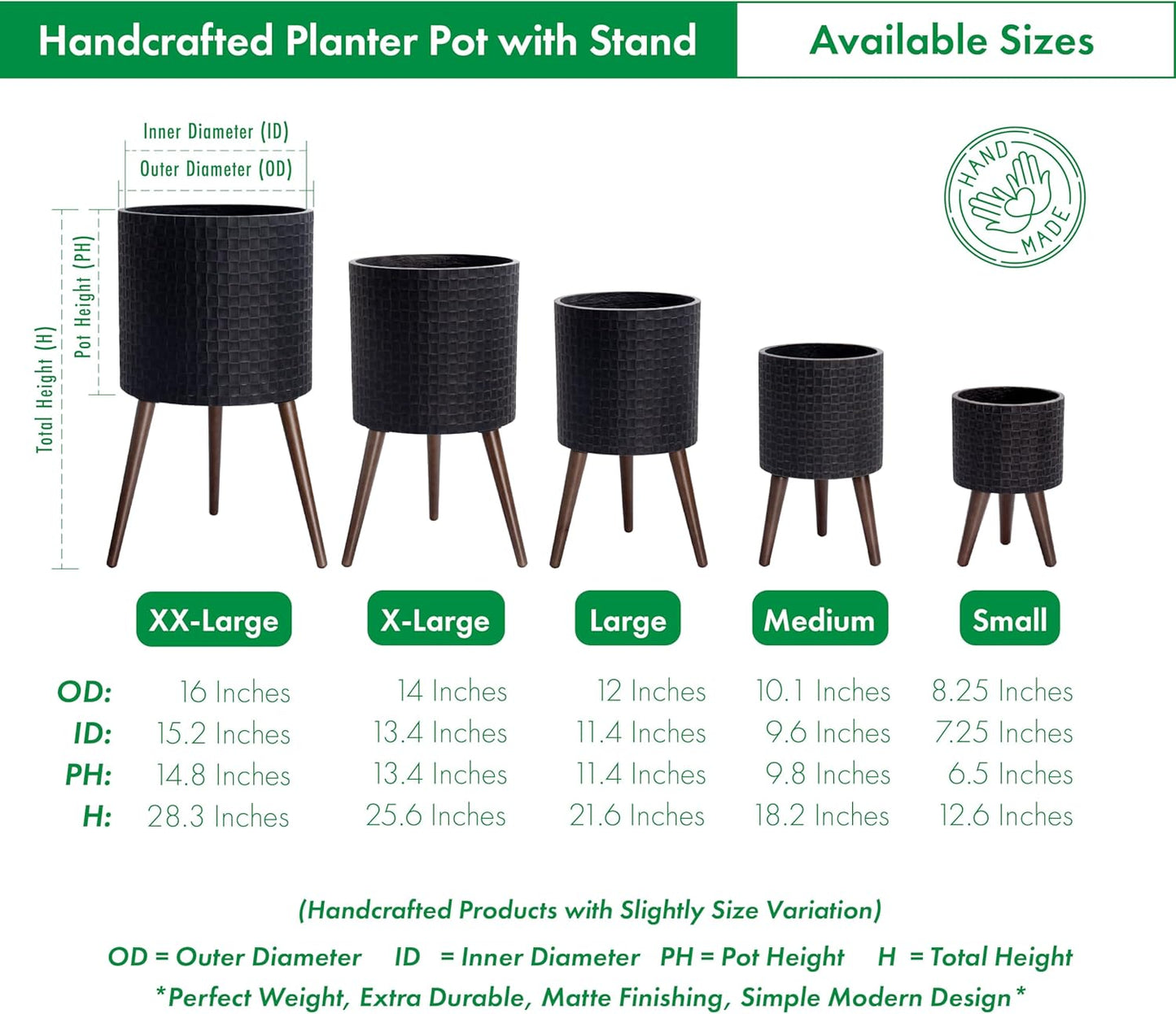 D'vine Dev 10 Inch Modern Geometric Tile Patterned Sleek Planter Pot with Stand, Indoor Outdoor Decorative Plant Holder, Distressed Black, 88-Z-B-5