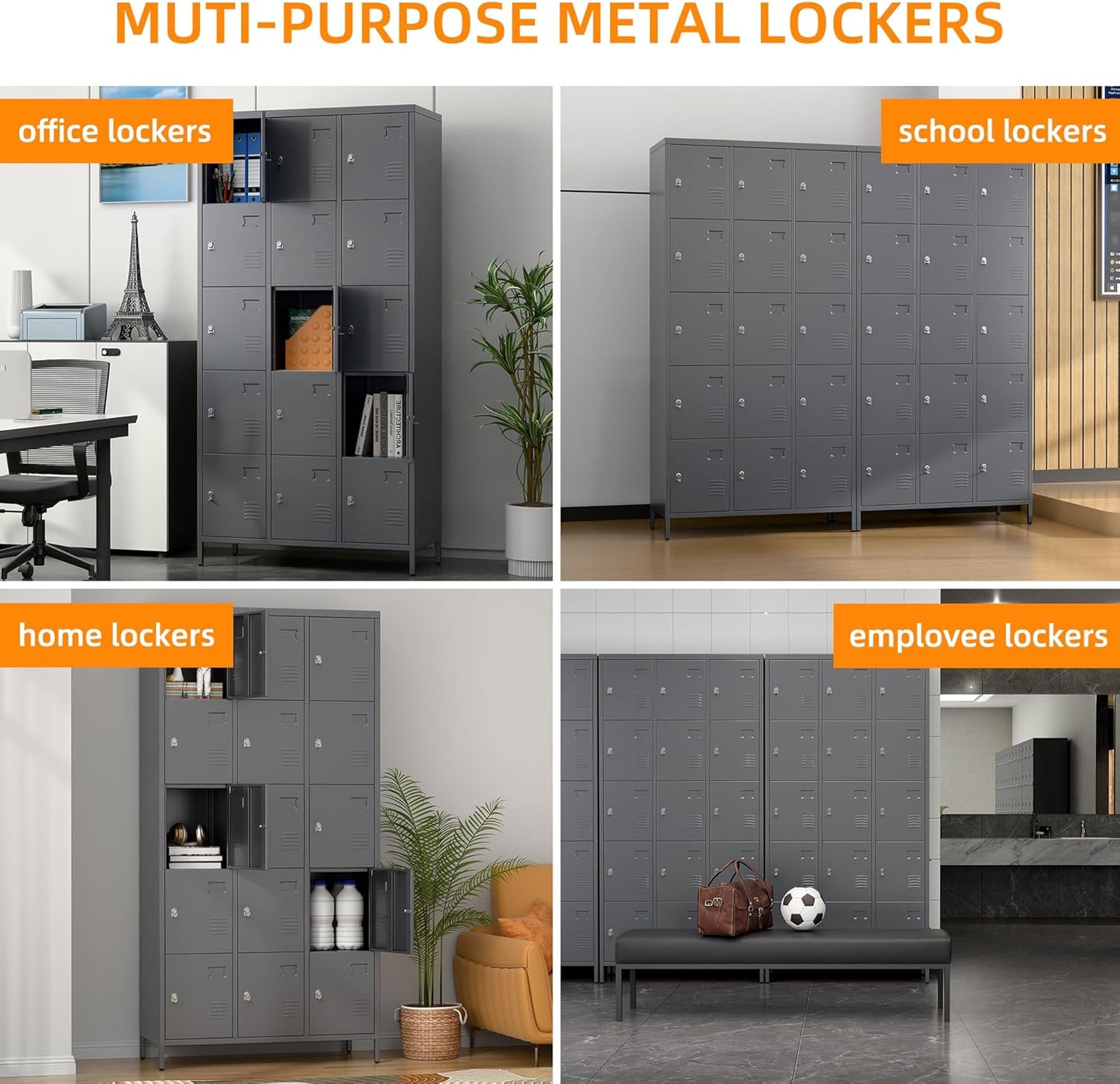 15 Doors Metal Lockers for Employees for Offices School Gyms Home,Assembly Required,Dark Gray
