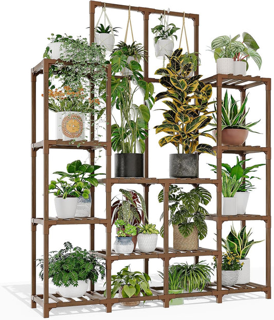Plant Stand Indoor Outdoor 63" Tall Plant Shelf for Plants 12-Tier Large Plant Sheves for Living Room Heavy Duty Plant Rack Garden Balcony Patio Hanging Planter