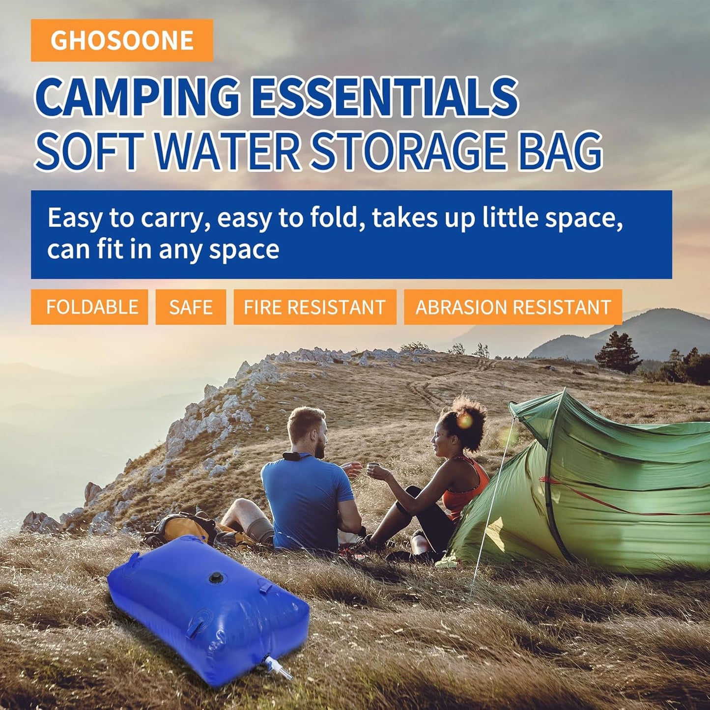 113 L/30 Gal Water Bladder Tank, Foldable Portable Water Storage Container, Emergency Water Bag for RV, Truck Bed, Fire Prevention, Drought Resistance, Blue