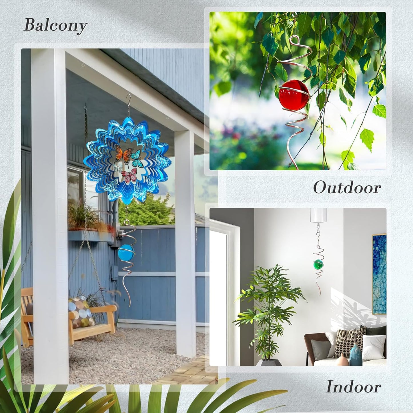 Gazing Ball Spiral Tail with Multi Color Stainless Steel Orb, Wind Spinners Stabilizer, Spiral Tail Wind Spinner, Outdoor Hanging Decoration for Garden Yard Patio Christmas Decor 13inch