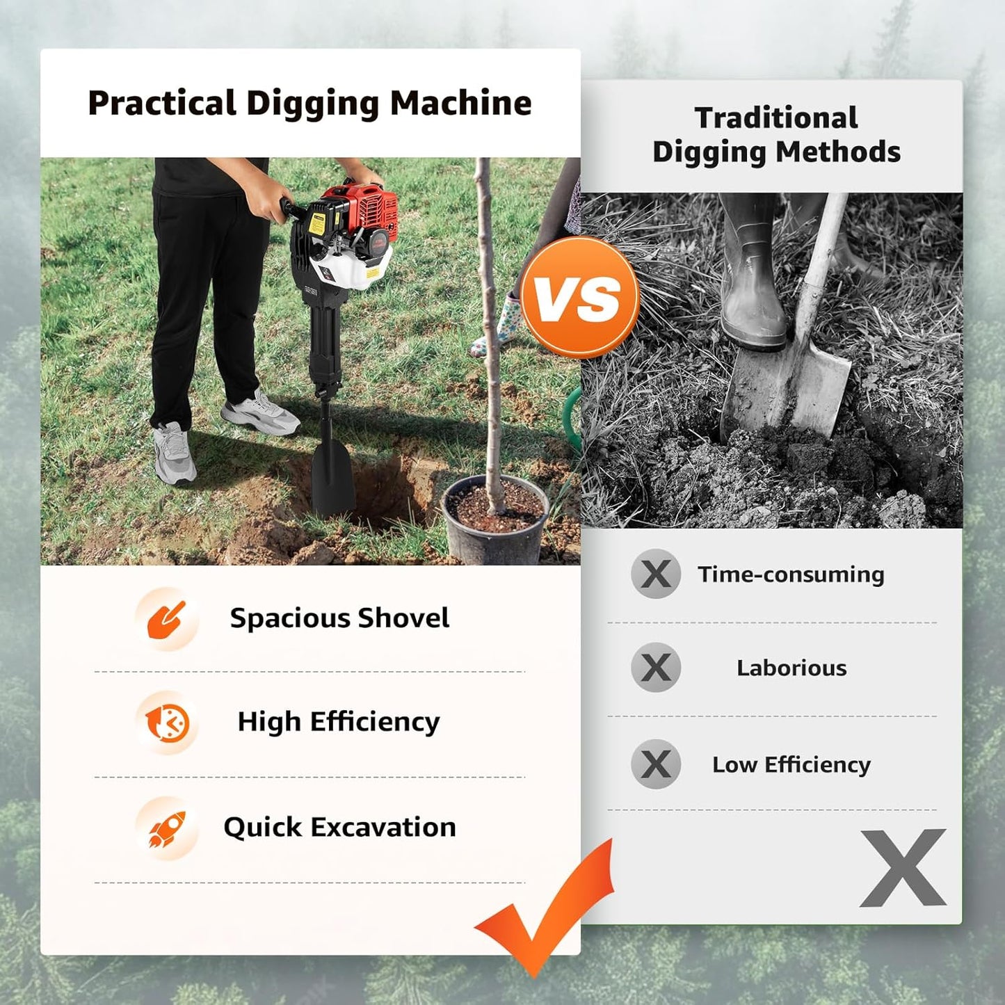 52cc Gas Power Shovel, 1900W Trench Digger, 2-Stroke Tree Root Remover, Efficient Garden Tool for Root Removal for Tree Root Removal and Transplanting