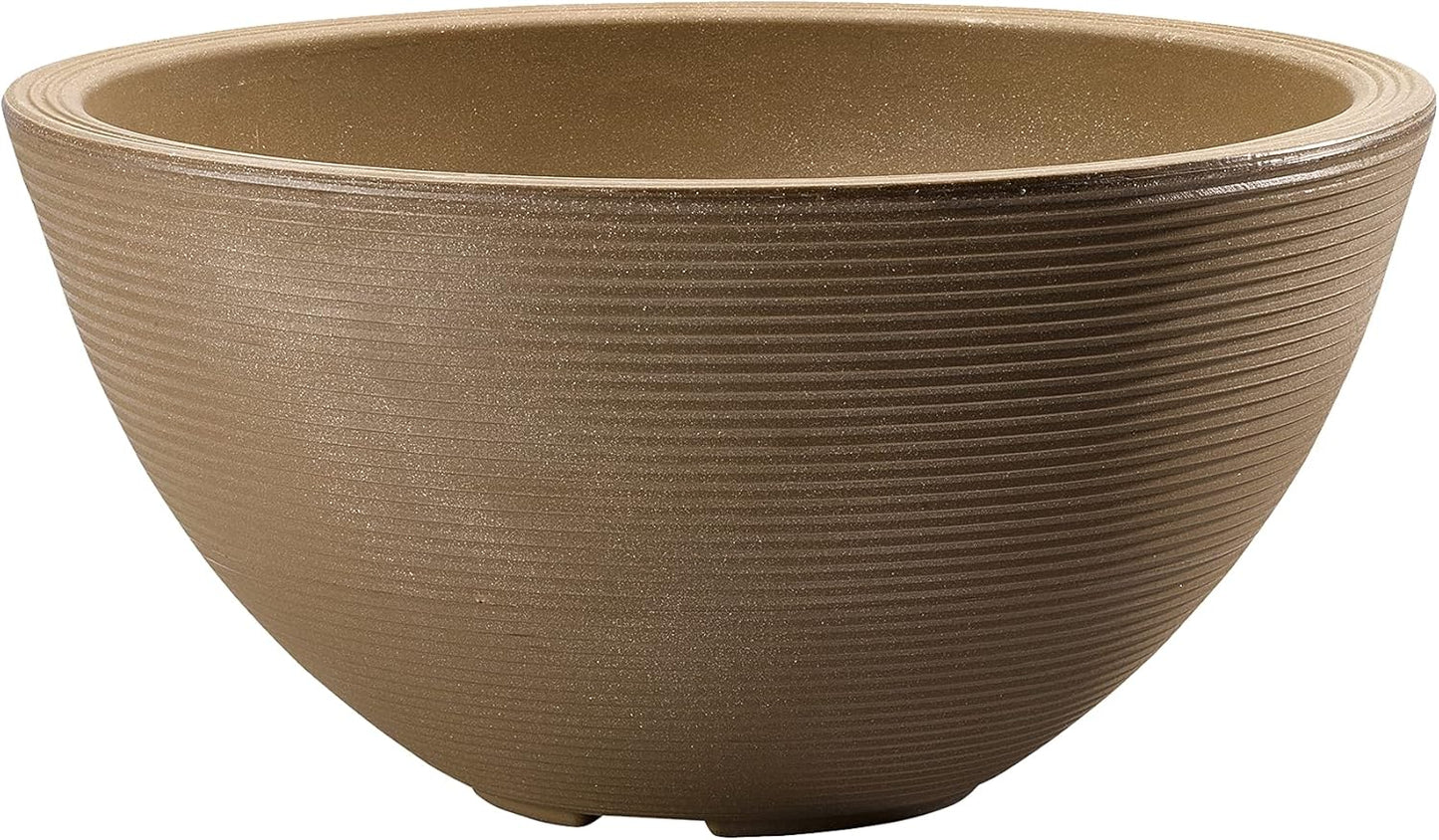Crescent Garden Delano Bowl Planter, Large Outdoor Round Shallow Plant Pot for Water Garden, Bonsai Plant Pots, Succulents with Drain Hole - Double Walled Bowl Lotus Pot, 34" W (Mocha)