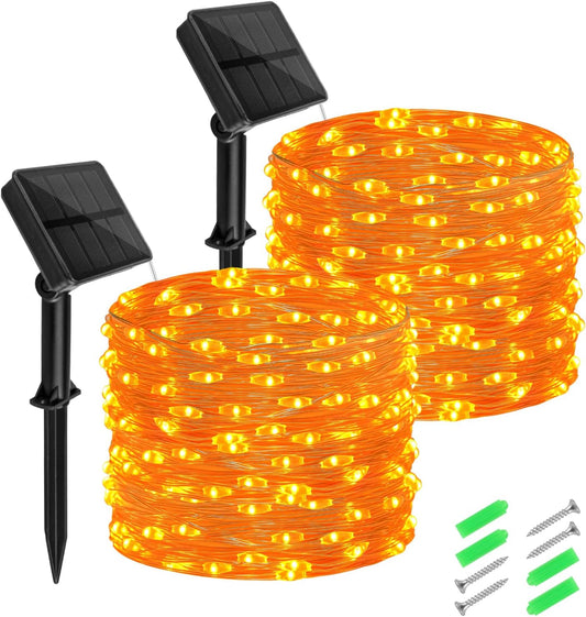 Halloween String Lights Outdoor Waterproof, Solar Fairy Lights 16.4ft 50LED 8 Modes Orange Halloween Lights for Yard Outside Pathway Patio Party Backyard Decorations