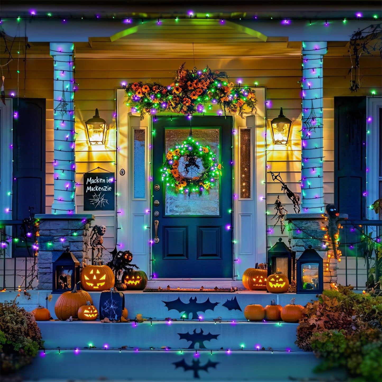 JMEXSUSS 2 Pack Purple and Green Halloween Lights, Total 400 LED 151FT Solar Halloween Lights Outdoor Waterproof, 8 Modes Solar Christmas String Light for Outside Tree Patio Decorations