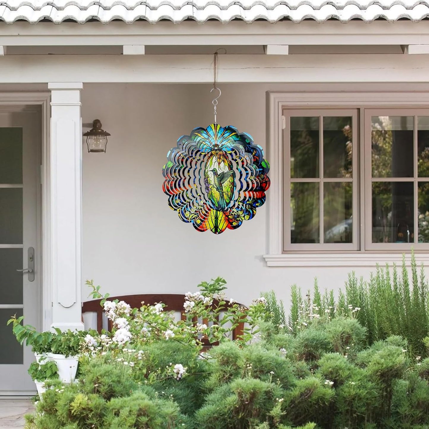 Wind Spinners Hummingbird Arts12 inch 3D Stainless Steel Laser Cut Metal Art Geometric Pattern Wind Sculpture Hanging for Yard Garden Decorations Gifts Indoor Outdoor