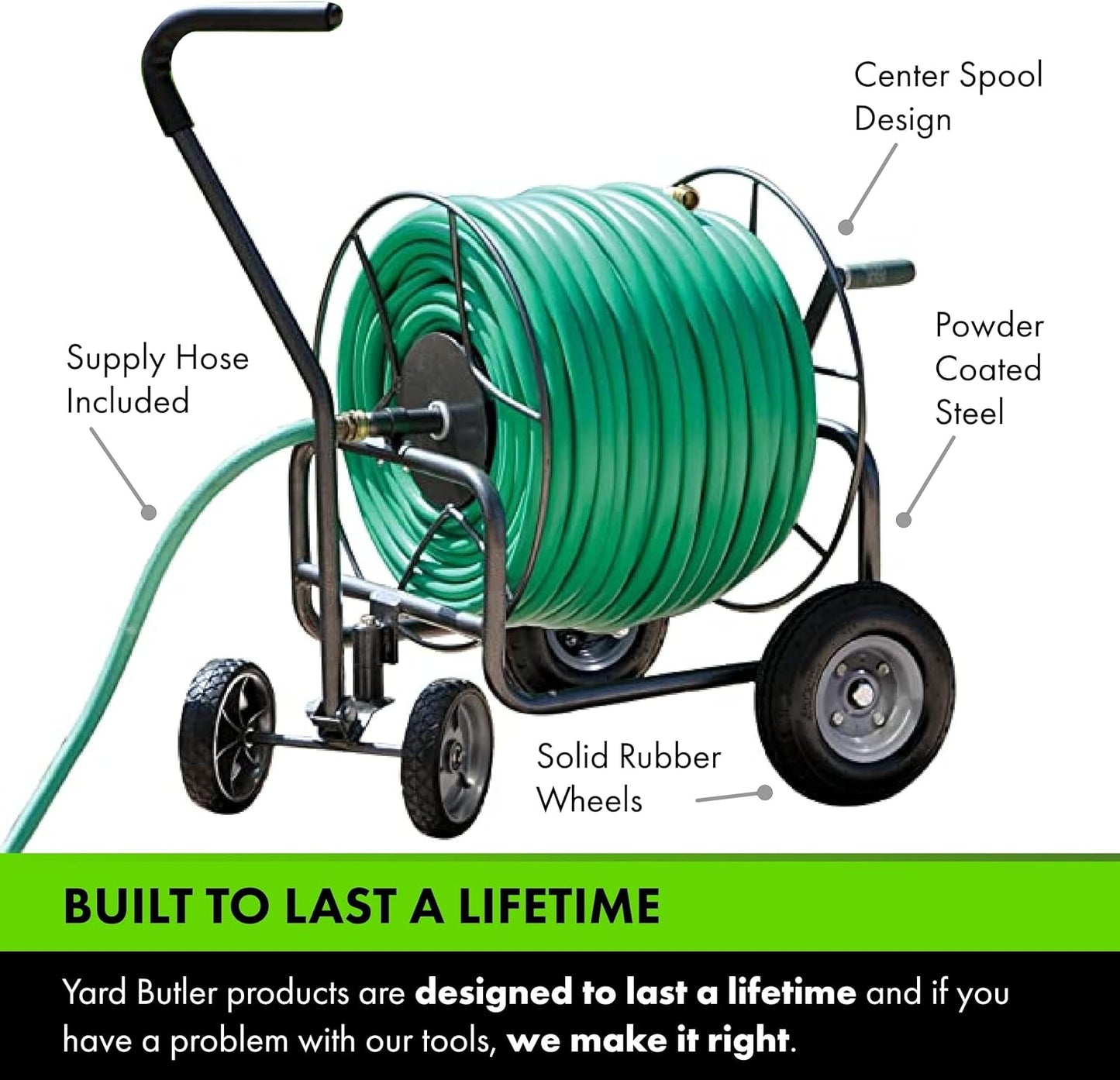 Yard Butler Hose Reel Cart - Heavy Duty Metal with Wheels for Gardens, Lawns, and Outdoor Use, 400 ft