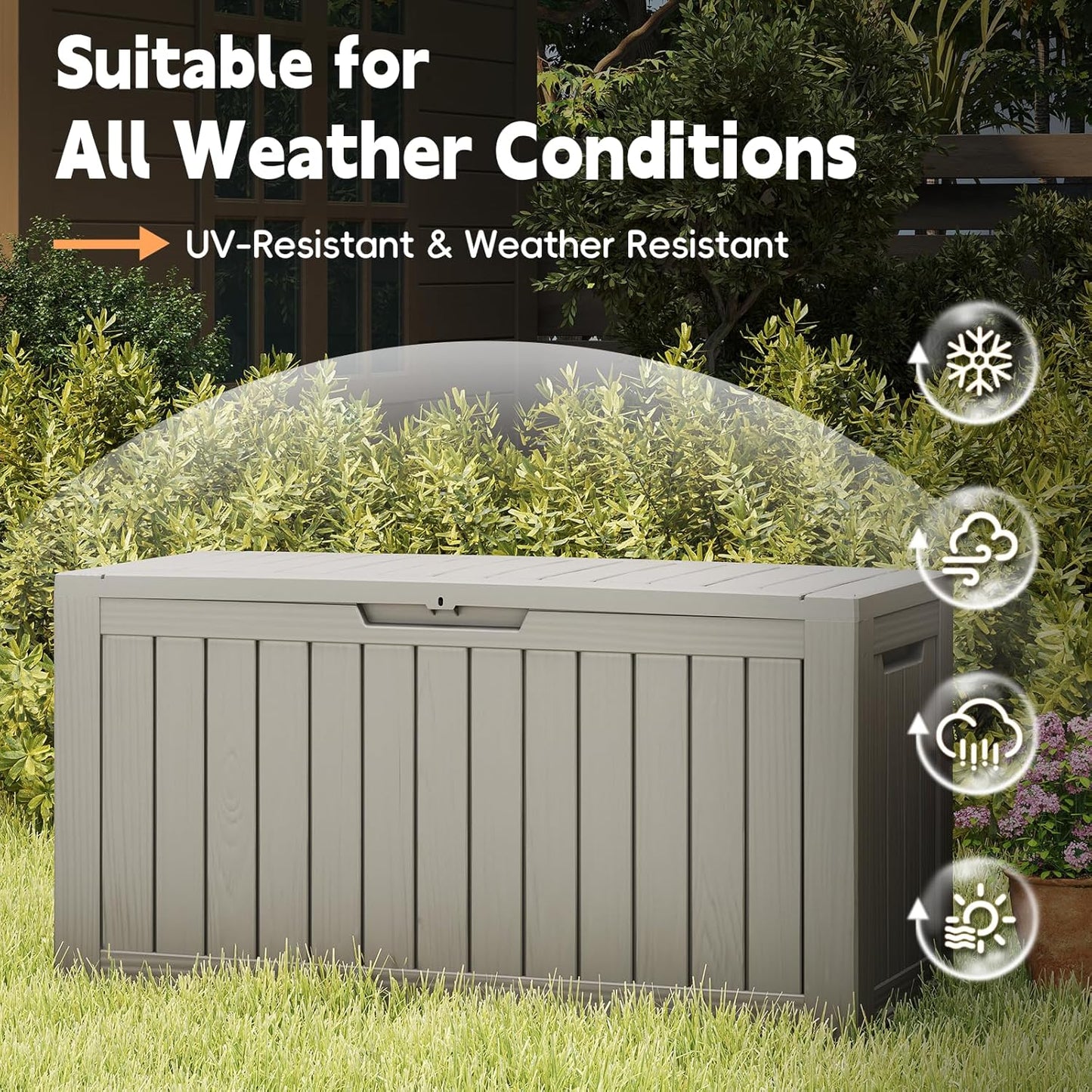 Outdoor Storage Box, 72 Gallon Waterproof Resin Deck Box, Storage Bin for Package Delivery, Patio Furniture Cushion, Garden Tools, Pool Accessories, Weatherproof and UV Resistant, Grey