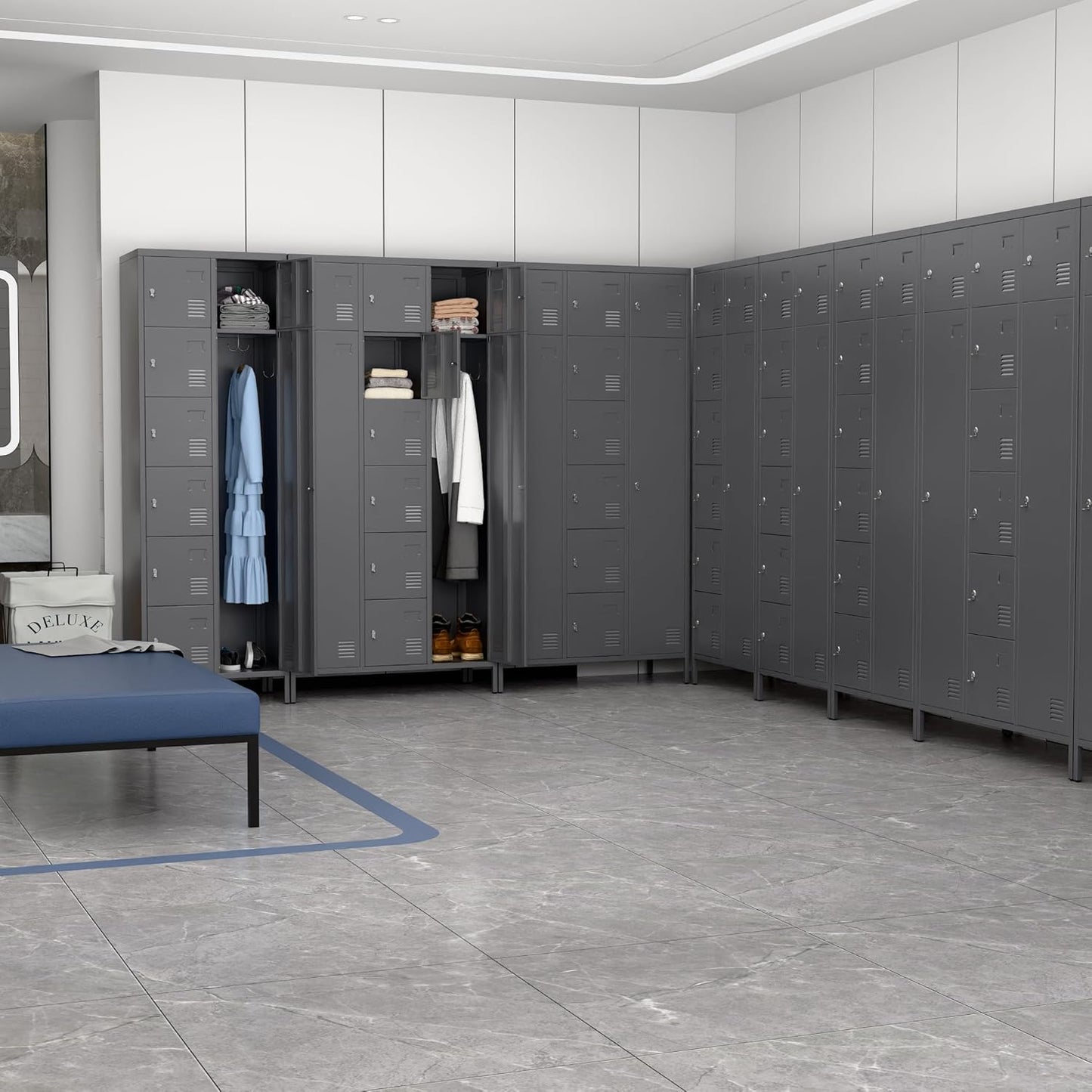 72" H Metal Storage Lockers with Doors,Industrial Combination Employee Lockers with Hooks for Office,Home Gym,School,Assembly Required,8+2Doors,Grey