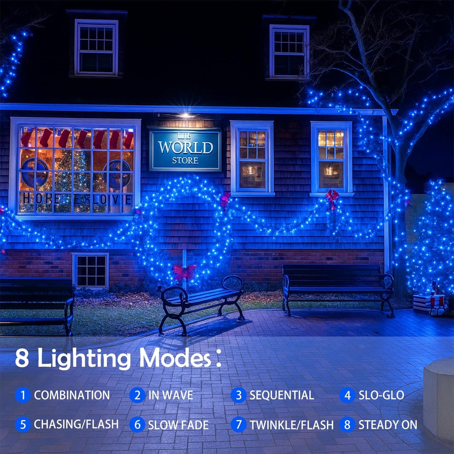 SANJICHA Blue Solar String Lights, Extra-Long 2 Pack 144FT 400LED Super Bright Solar Fairy Lights Outdoor, Waterproof Copper Wire 8 Modes for Garden Tree Party Wedding Decorations