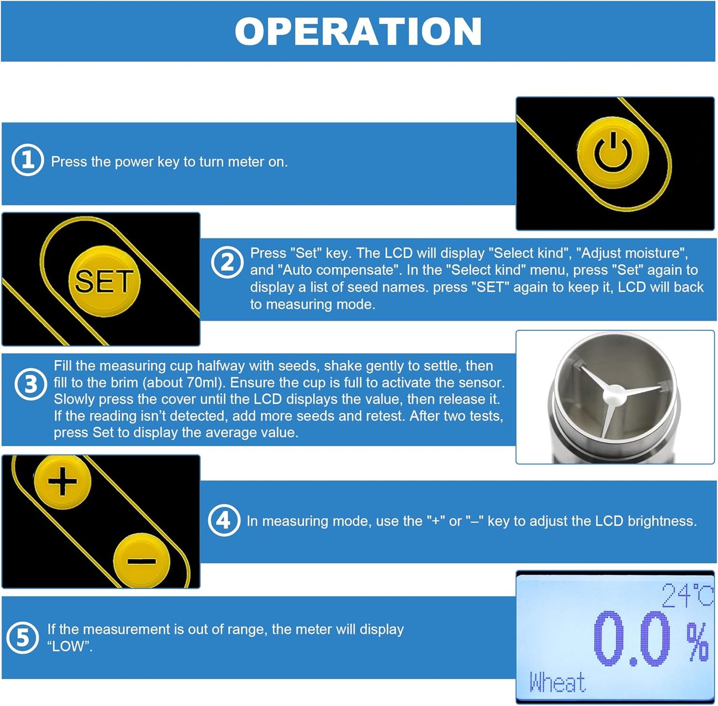 Grain Moisture Meter High Precision Grain Moisture Tester with Temperature Portable Seed Moisture Meter for 18 Grains Including Wheat, Soybean, Coffee and More