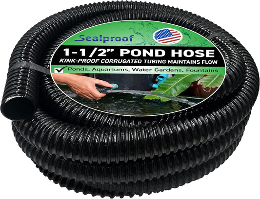 Sealproof Kinkproof 1-1/2" Dia Waterfall, Pond Tubing, 1-1/2-Inch ID, 20 FT, Black Corrugated PVC Strong Flexible Tubing, Made in USA