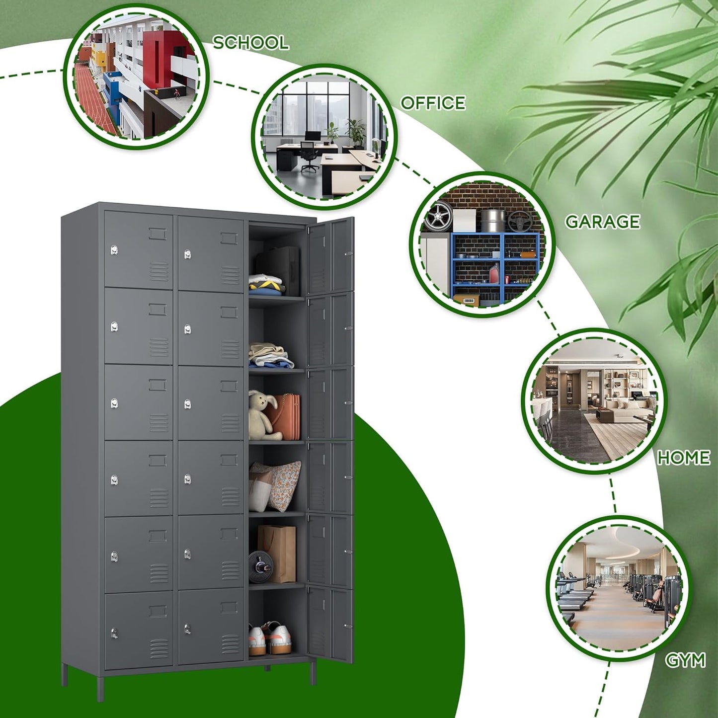 18 Doors Metal Lockers for Employees for Offices School Gyms Home,Assembly Required,Dark Gray