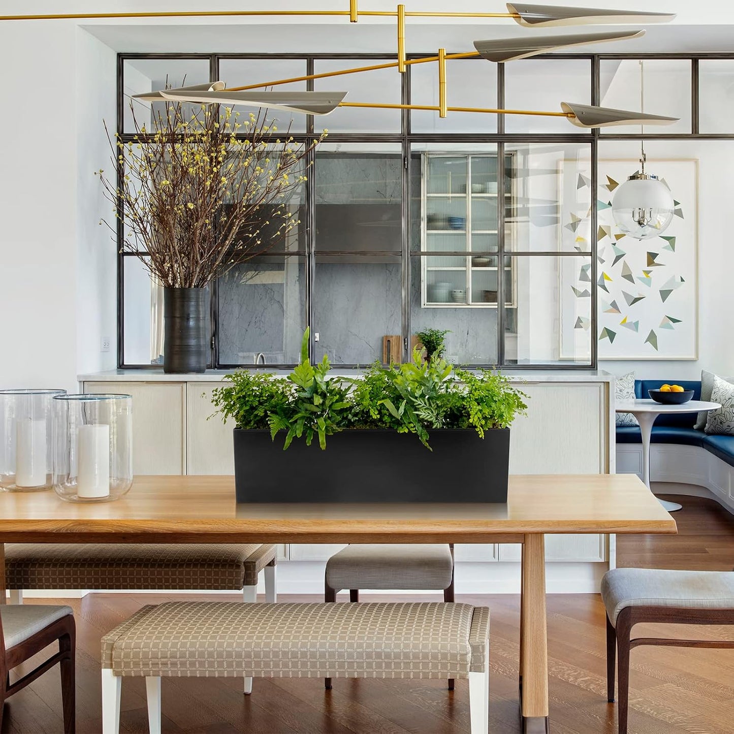 17" Large Stainless Steel Planter Box with Drain Holes and Water Reservoir, Rectangle Succulent Trough Planter Pot for Indoor Outdoor Windowsill, Table Decor (Black)