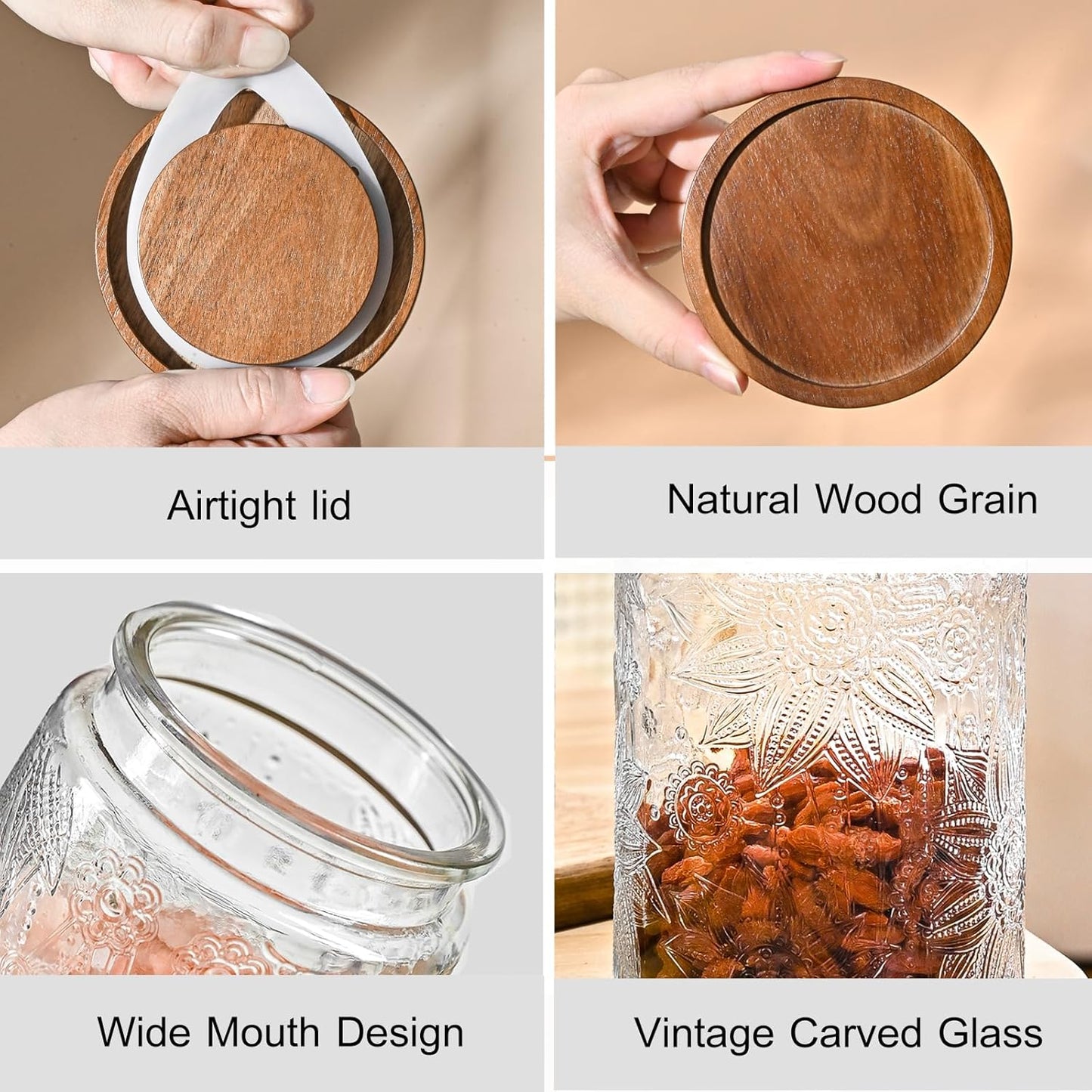 3-Pack 24oz Glass Jar With Airtight Lid,Kitchen Canisters For Countertop,Coffee Sugar Container Set,Pantry Glass Storage Containers For Flour,Candy,Loose Tea,Snack, mason jars