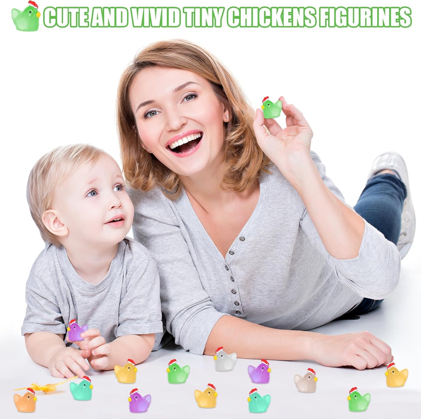 50 PCS Luminous Mini Resin Chicken Tiny Plastic Chicken Glow in The Dark Miniature Hens Figurines for Fairy Garden Miniature Moss Landscape Decoration (Luminous Chicken)