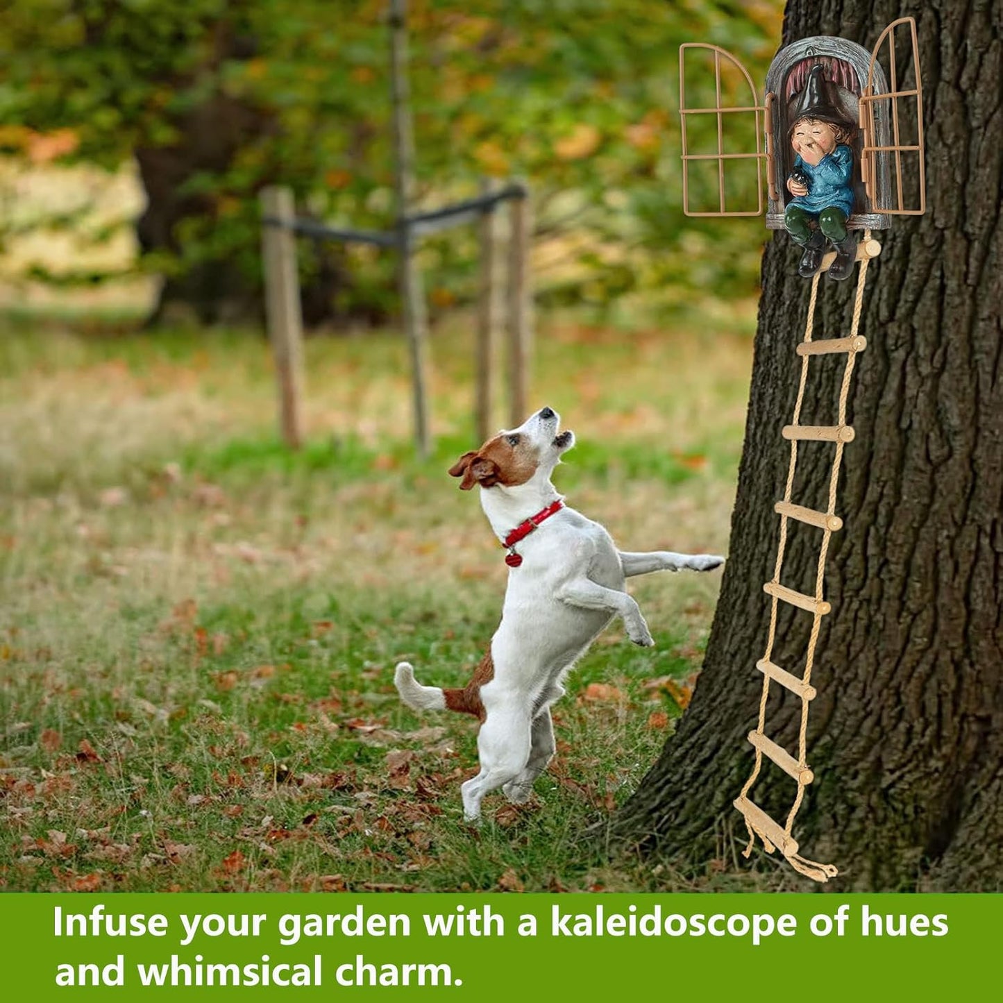 Garden Gnomes Decoration Outdoor Tree Faces Decor with Hanging Ladder for Yard, Elf Out The Door Tree Hugger Resin Garden Sculpture Peeker Yard Art Ornament Whimsical Gnome Decor for Patio Yard Lawn