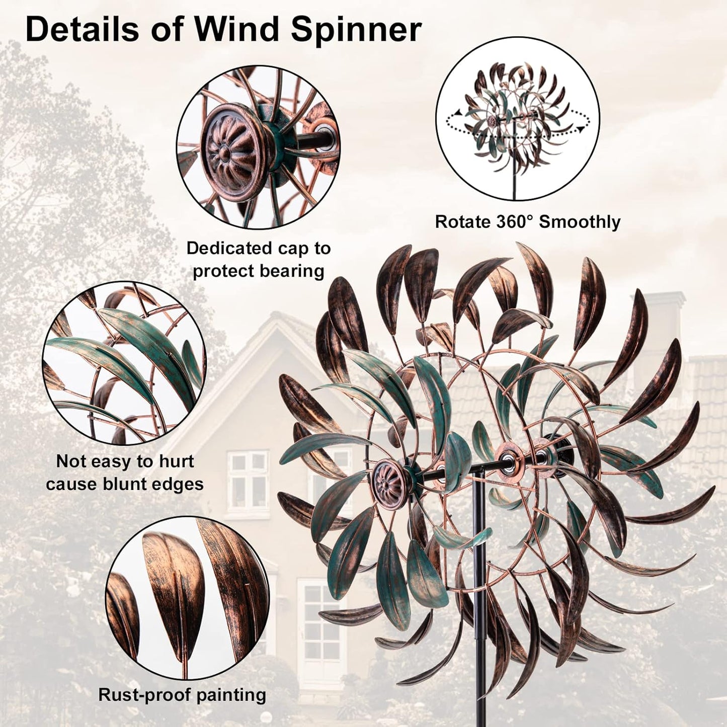 Stargarden Wind Spinners Outdoor Metal Large 360 Degrees Kinetic Wind Sculptures& Spinners Yard Art Outdoor Garden Decor