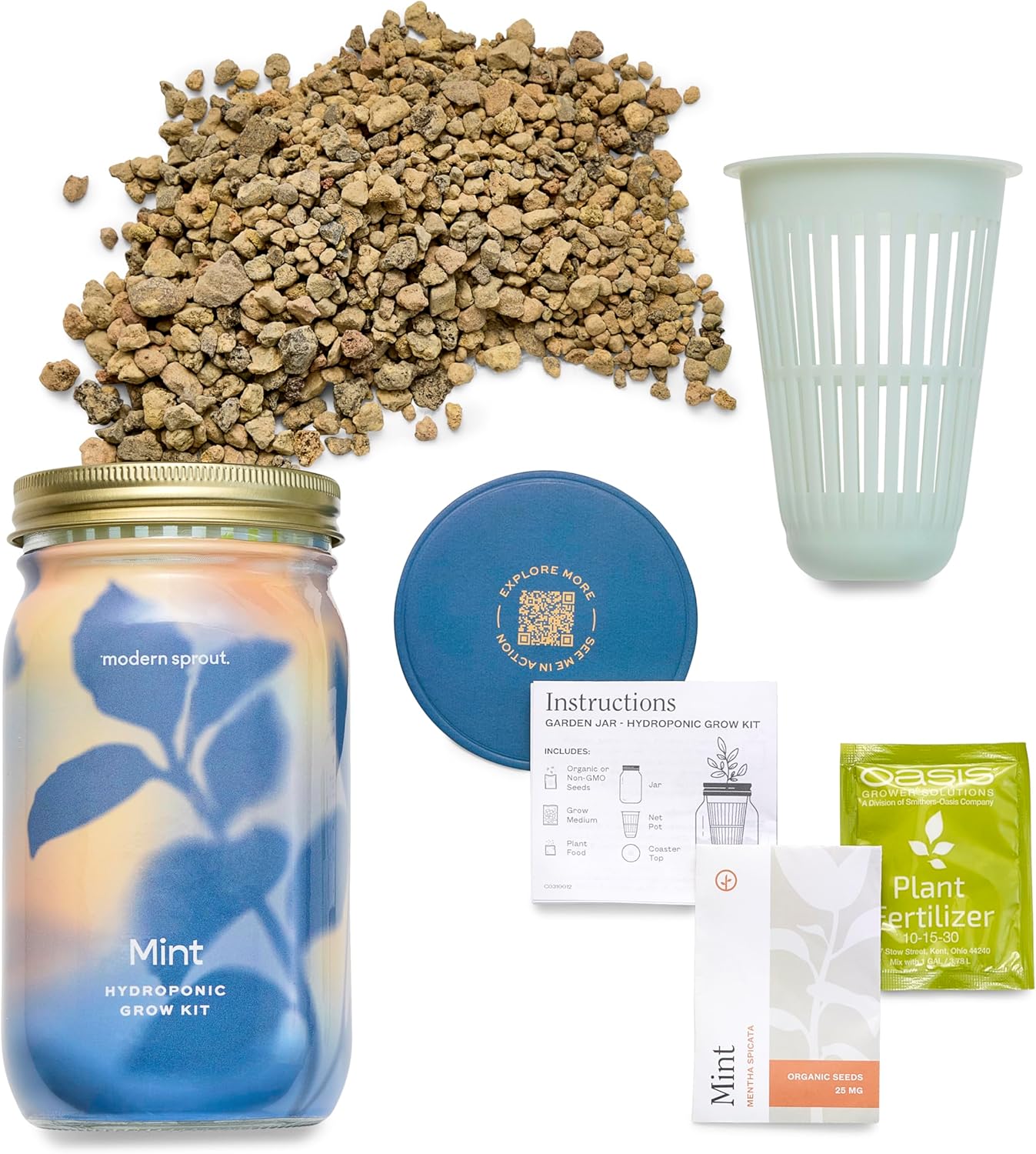 Modern Sprout Mason Garden Jar - Self-Watering Hydroponics Growing System Kit with Organic Herb Seeds - Jar Planter for Indoor Herb Garden - Seed Starter Kit - Home Decor & Gifting - Mint