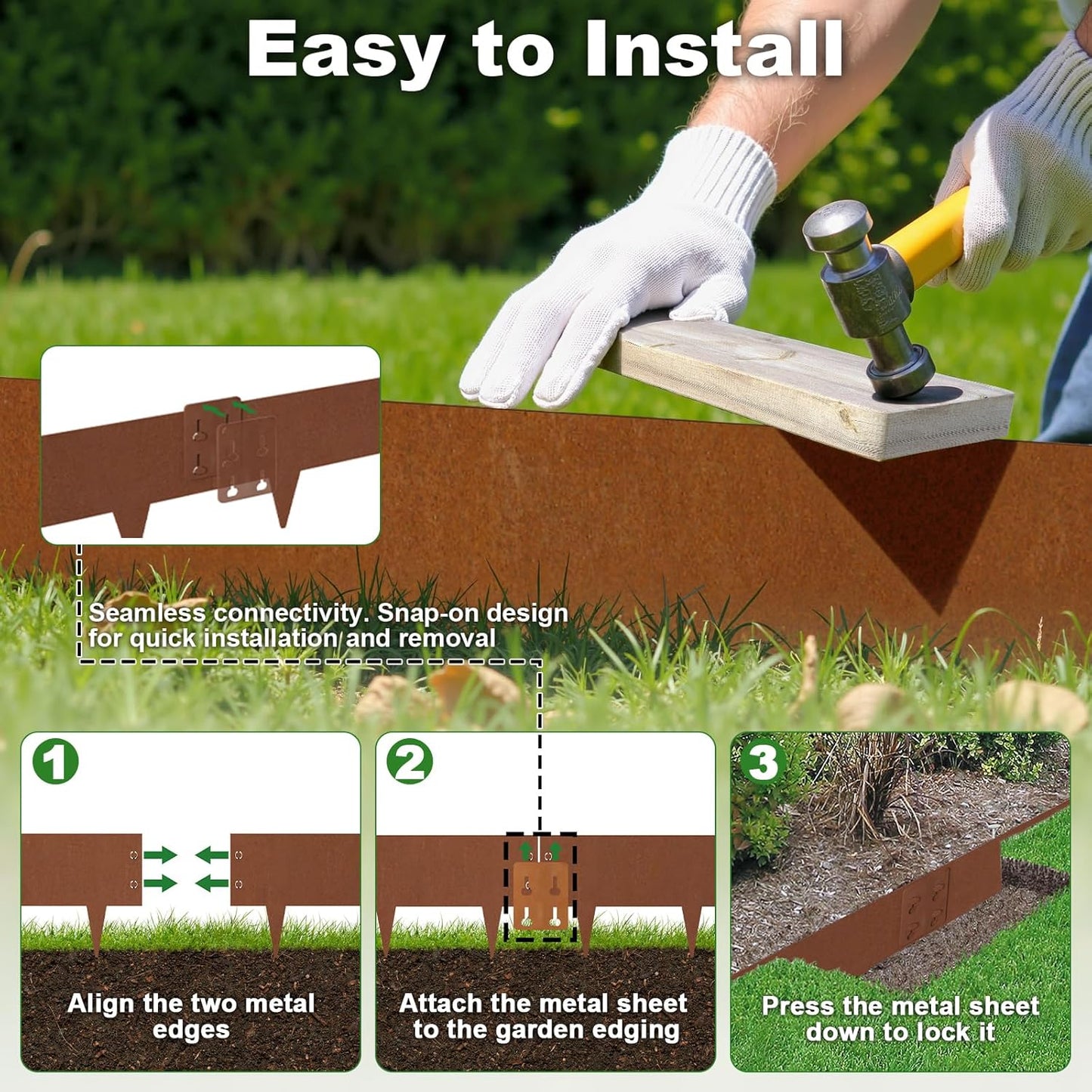 Heavy-Duty Cor-Ten Steel Landscape Edging (8" H x 40" L) - 6-Pack (20 Ft Total) | Pre-Rusted, Weatherproof Garden Border | Hammer-in, No Dig, Bendable Design for Lawns, Flower Beds & Trees